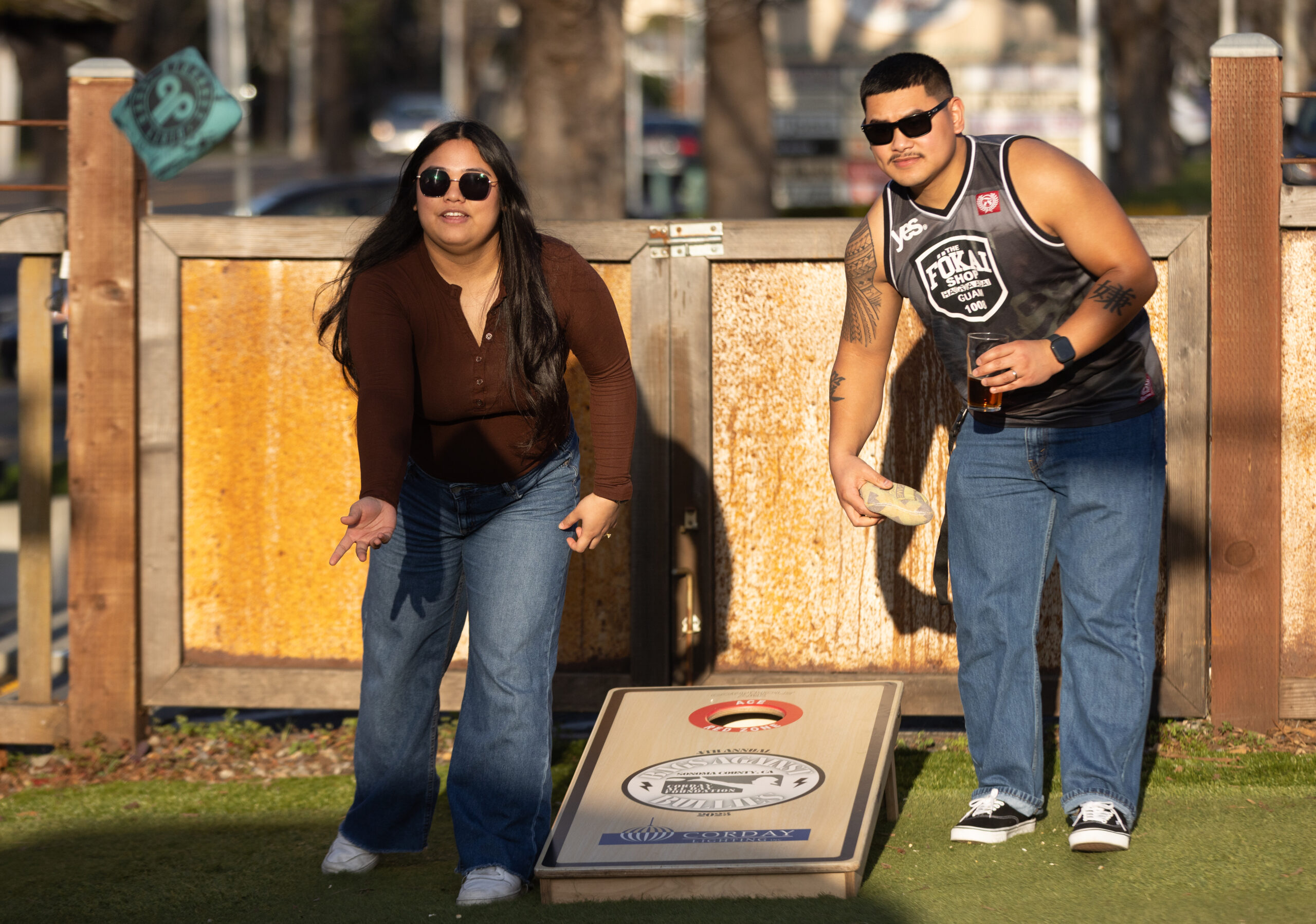 The family-friendly Galvan’s Beer Garden Friday, Feb. 7, 2026 with cornhole and a area for the kids in Cotati. (John Burgess/The Press Democrat)