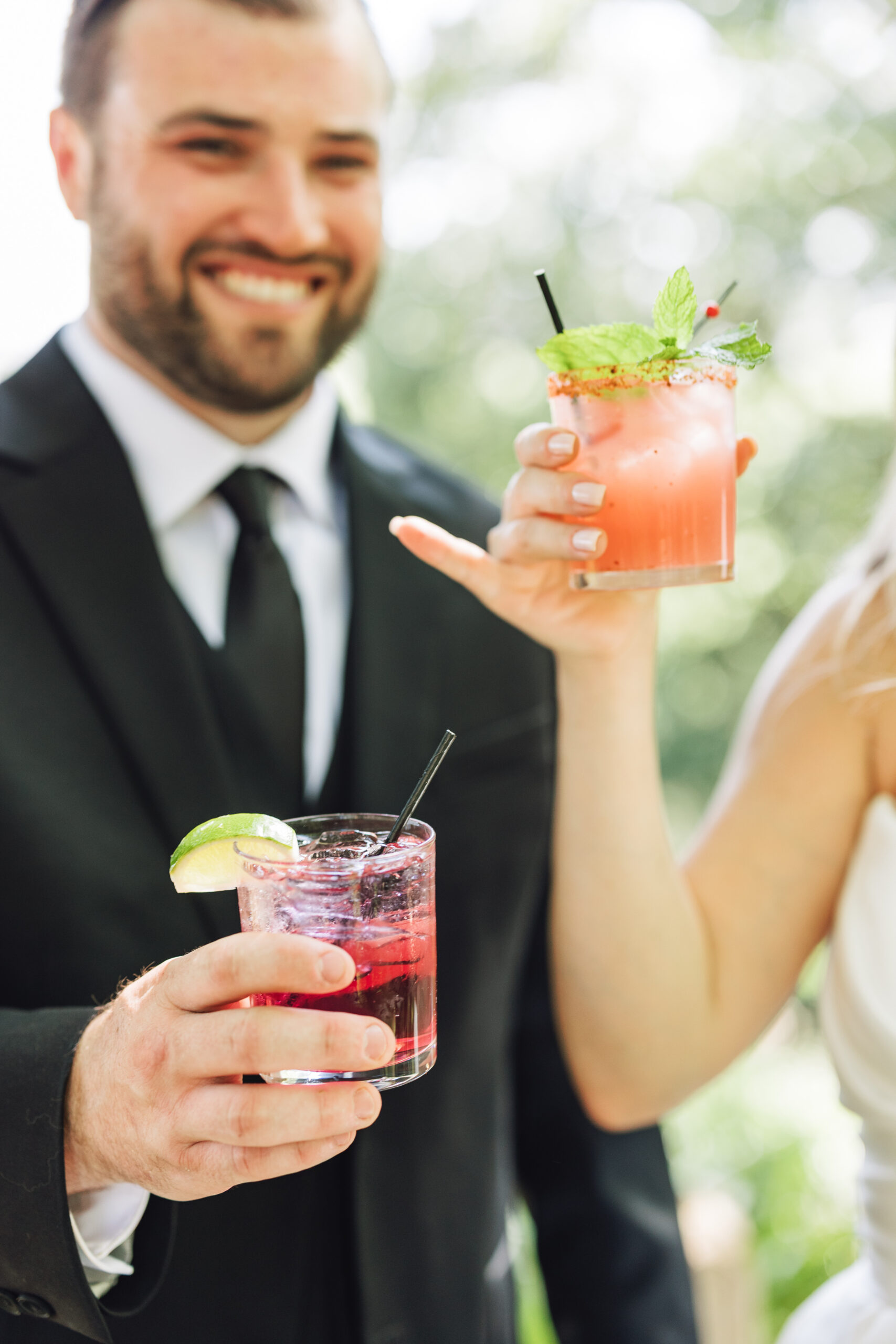 Alexis and Cody liked that Ru’s allowed liquor as well as wine, since their families “love a good cocktail,” Alexis says with a laugh. They chose to serve watermelon margaritas and transfusions, a cocktail of grape juice, ginger ale, and vodka. (Ashley Carlascio)