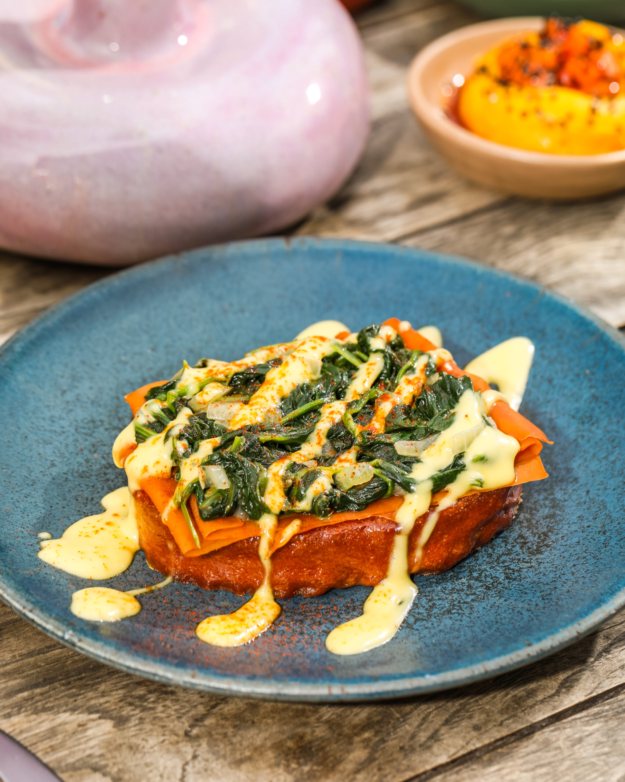 Plant-based lox Florentine with spinach and avocado hollandaise from the Easter brunch menu at Little Saint in Healdsburg. (Emma K Creative)