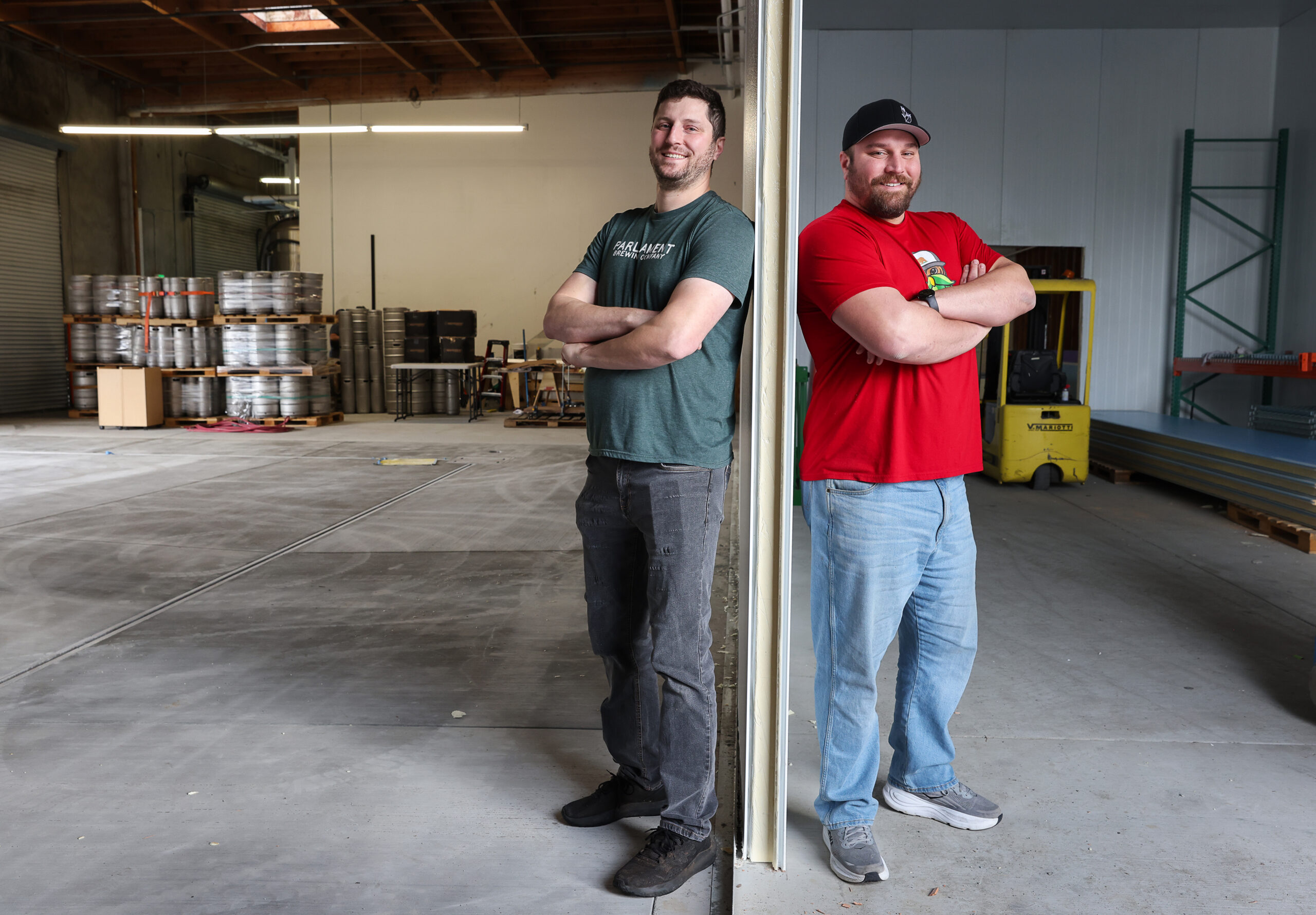 Brothers Justin, left, and Adam Bosch are expanding their Parliament Brewing Company production facility area in Rohnert Park on Wednesday, February 11, 2026. (Christopher Chung/The Press Democrat)