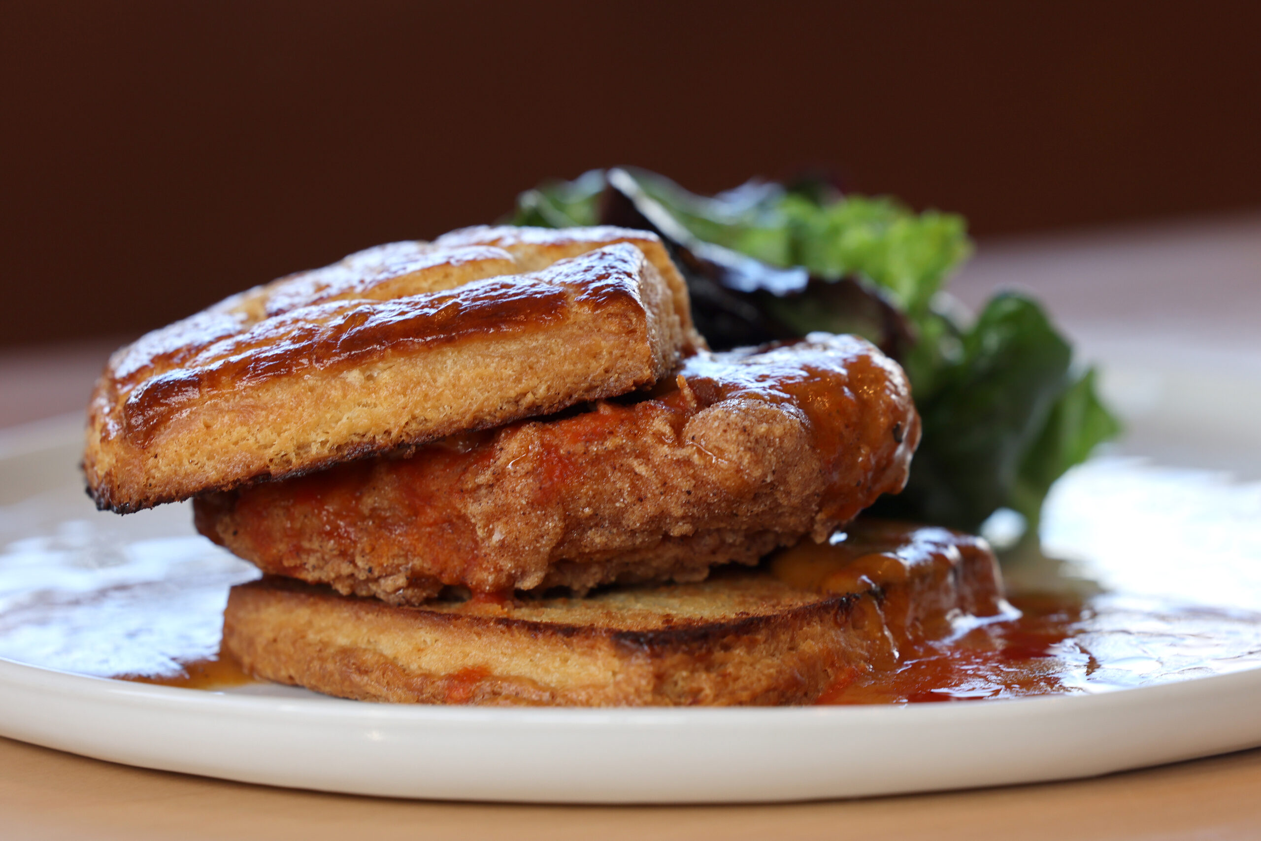 Fried chicken and biscuits at Bijou Restaurant in Petaluma Sunday, Feb. 22, 2026. (Beth Schlanker / The Press Democrat)