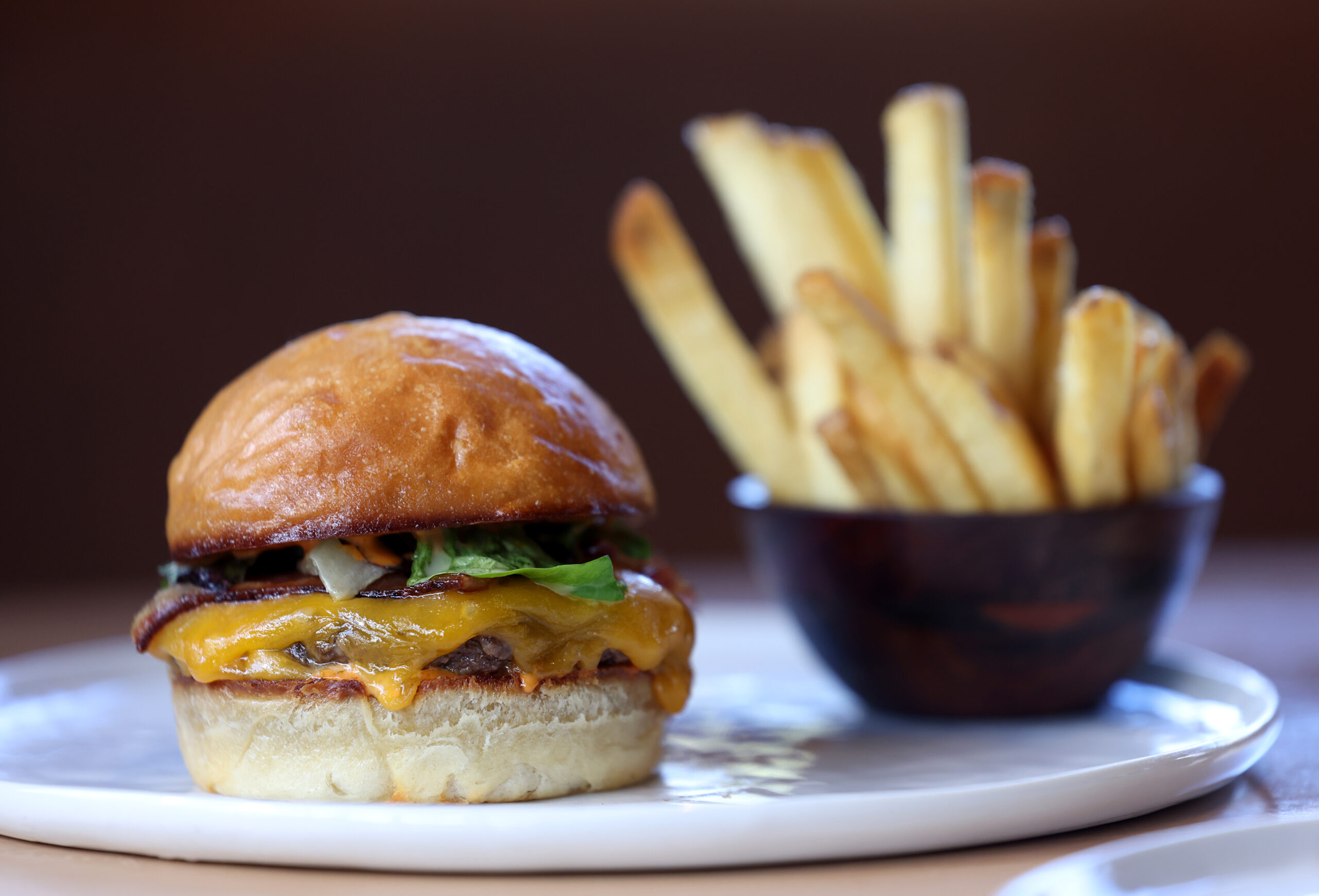 The Bijou Burger with fires at Bijou Restaurant in Petaluma Sunday, Feb. 22, 2026. (Beth Schlanker / The Press Democrat)