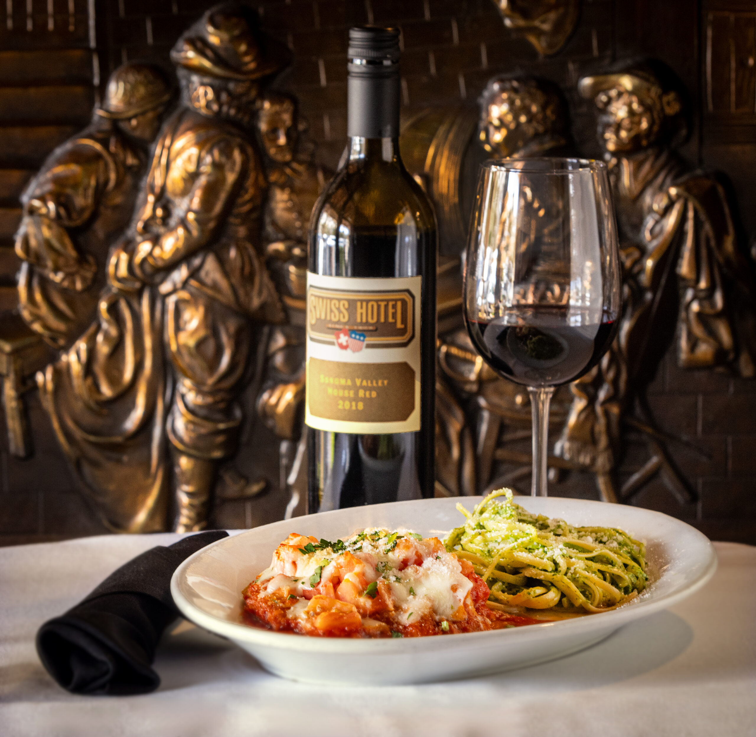 Swiss Hotel wine and chicken Parmesan