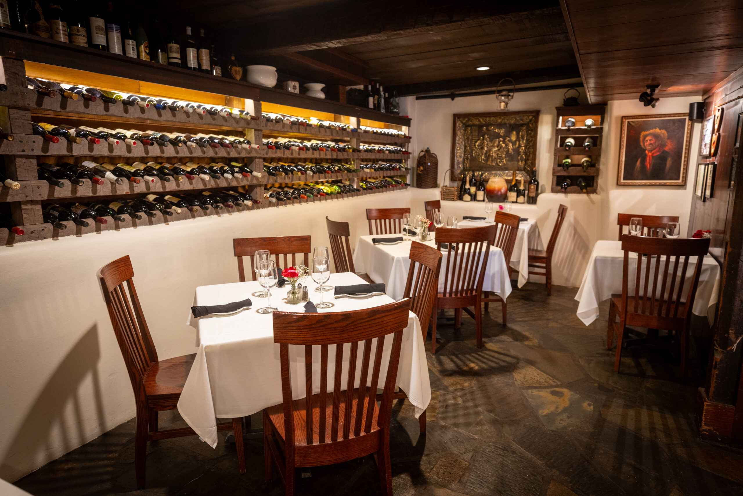The Swiss Hotel low ceiling wine room in the 175-year-old adobe building Thursday, Feb. 19, 2026 on the square in Sonoma. (John Burgess/The Press Democrat)