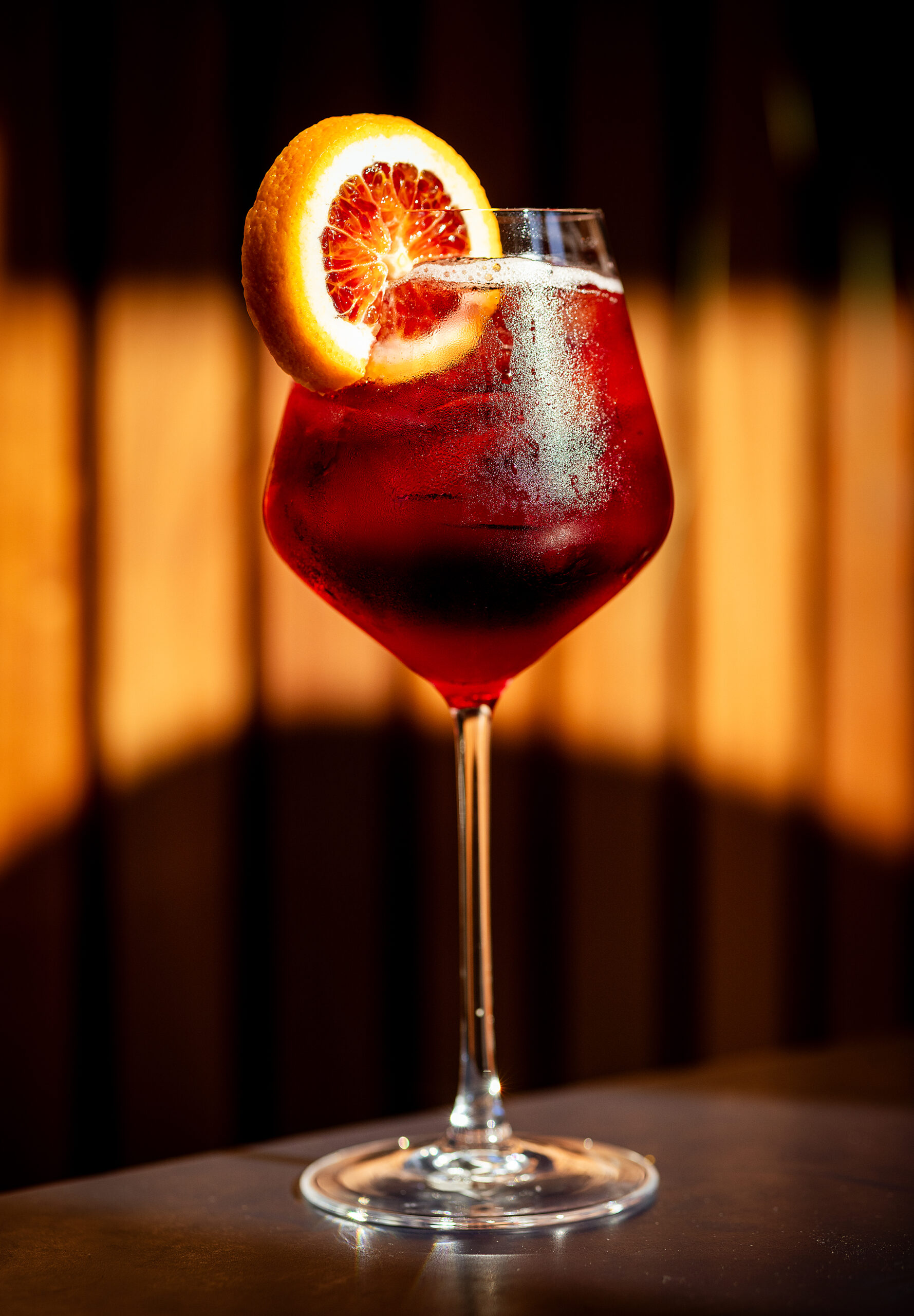 The Atlas Spritz with blood orange, sparkling wine, soda and orange blossom mist from Juju’s, a French-Moroccan dinner pop-up in the Acorn Café space on the square in Healdsburg.