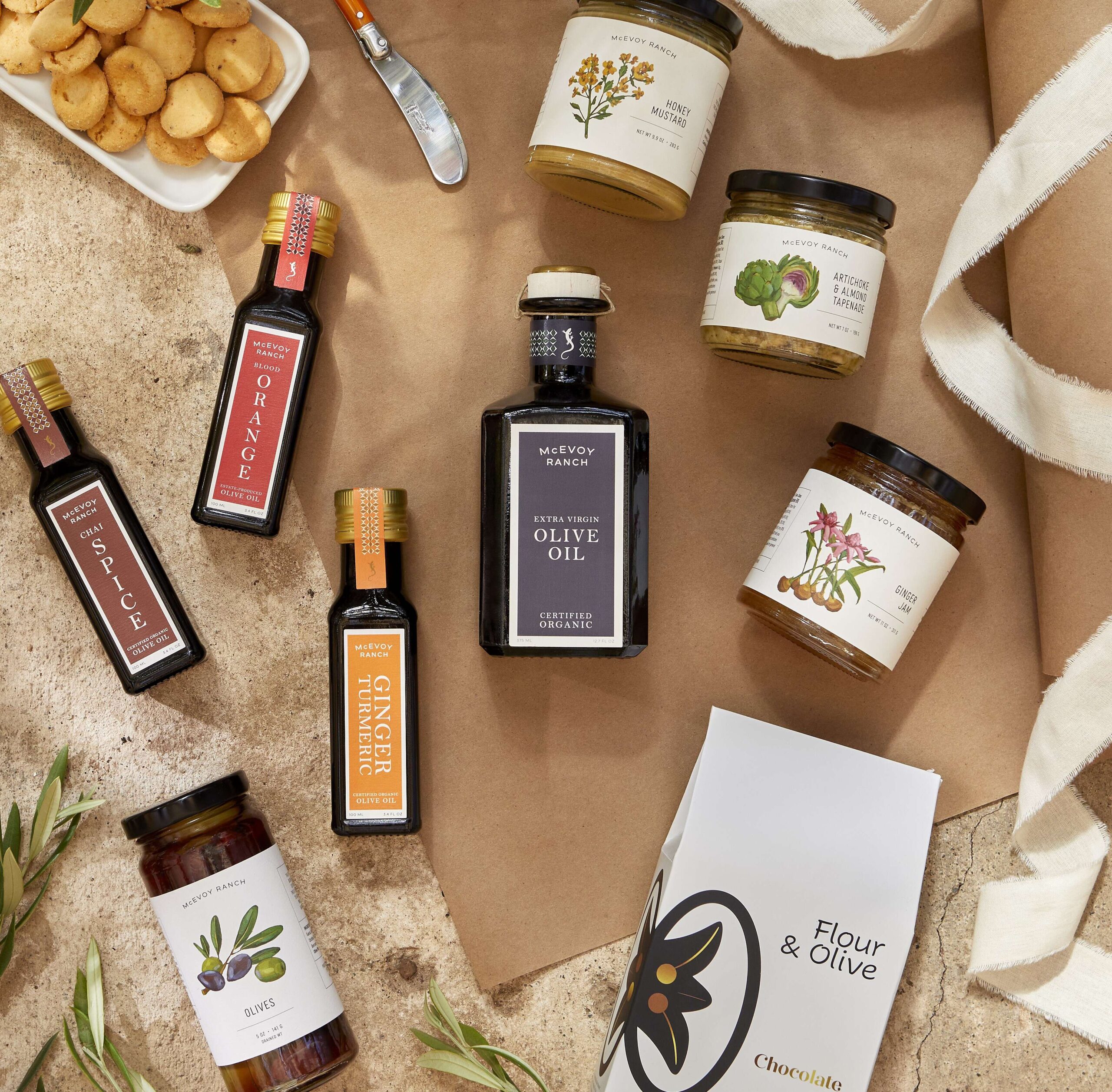 The McEvoy Ranch "Orchard Club" ships three times a year and includes the Petaluma company's award-winning olive oils plus an always changing variety of pantry goods. (McEvoy Ranch)