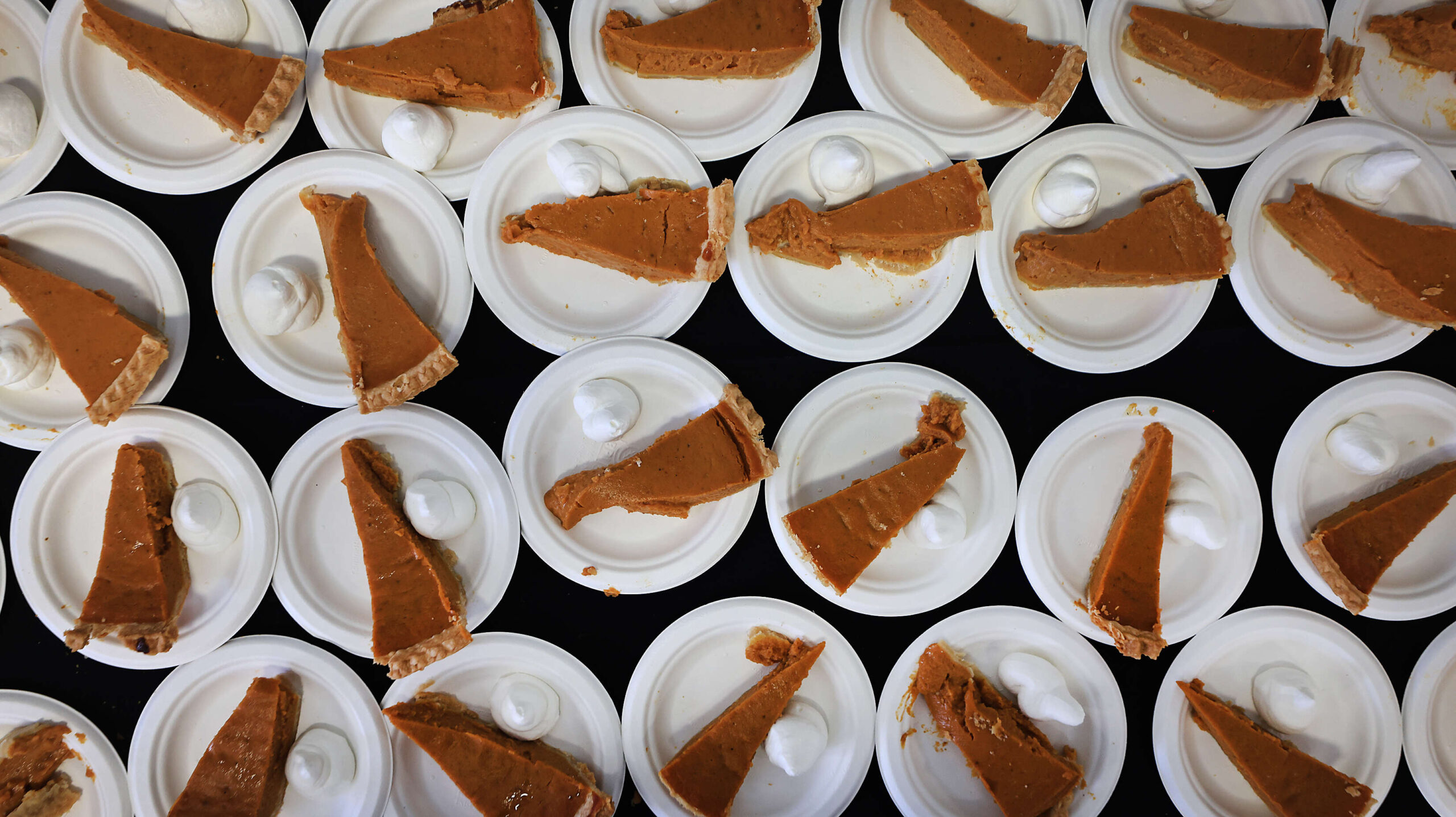 Pumpkin pie during the Redwood Gospel Mission’s Great Thanksgiving Banquet, Wednesday, Nov. 27, 2024 at the Sonoma County Fairgrounds in Santa Rosa. (Kent Porter / The Press Democrat)