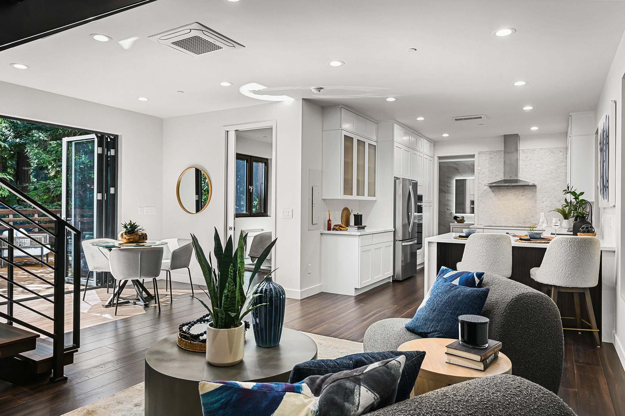 Great room on the middle level in Rio Nido home