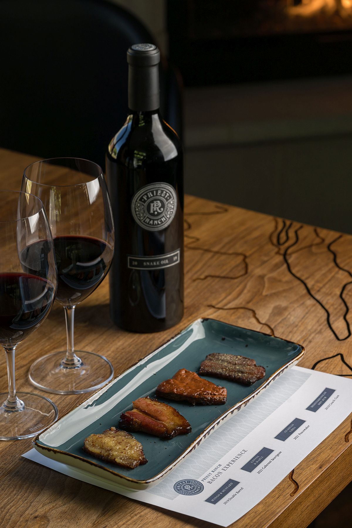 Bacon and wine tasting at Priest Ranch winery in Yountville, California