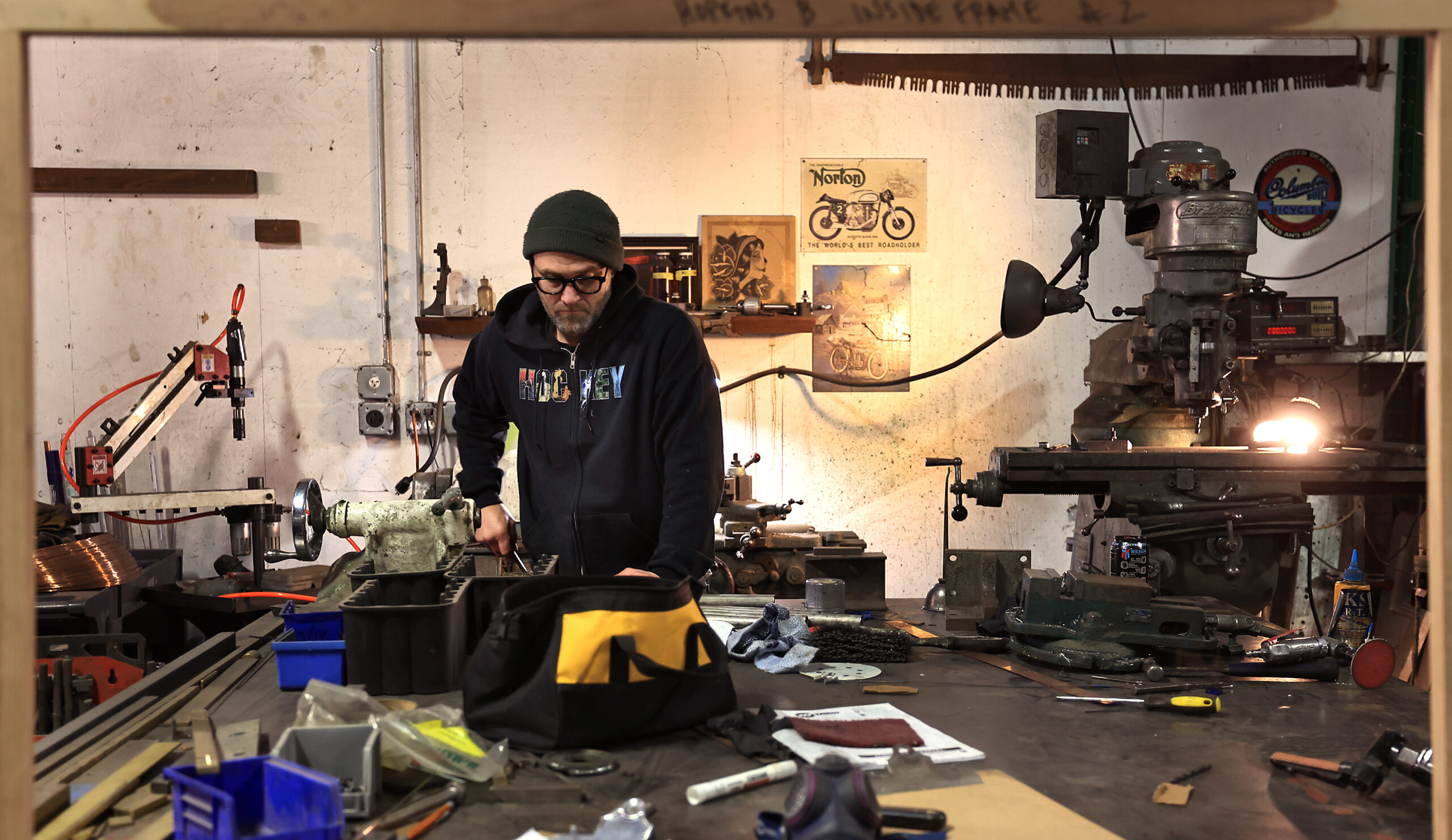 Klaus Rappensperger sizes material for a custom metal project at Schnitzkraft Steel Artistry in Santa Rosa, Tuesday, Feb. 10, 2026. (Kent Porter / The Press Democrat)