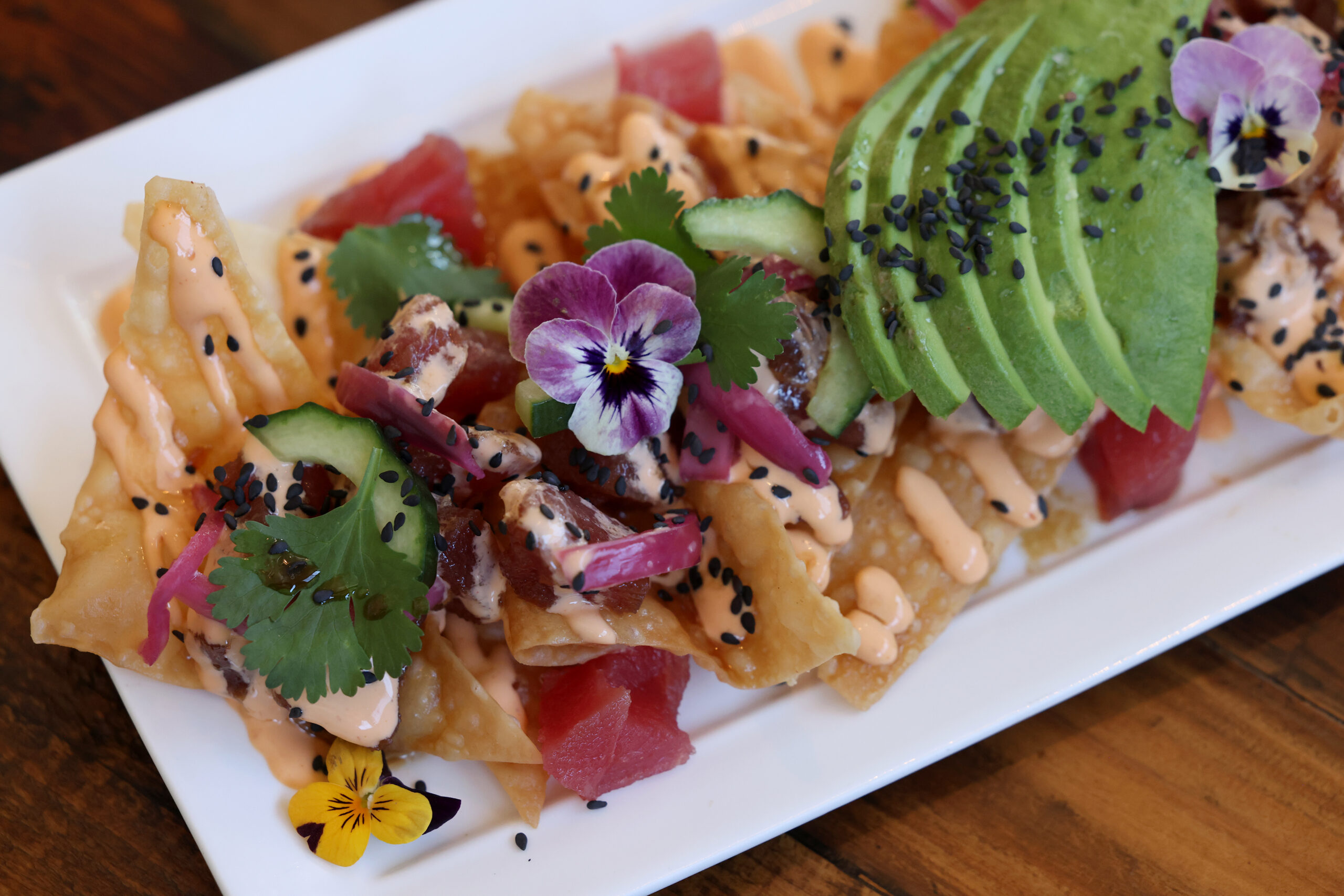 Ahi tuna poke nachos at Parkside Eats in Santa Rosa Monday, April 13, 2026. (Beth Schlanker / The Press Democrat)