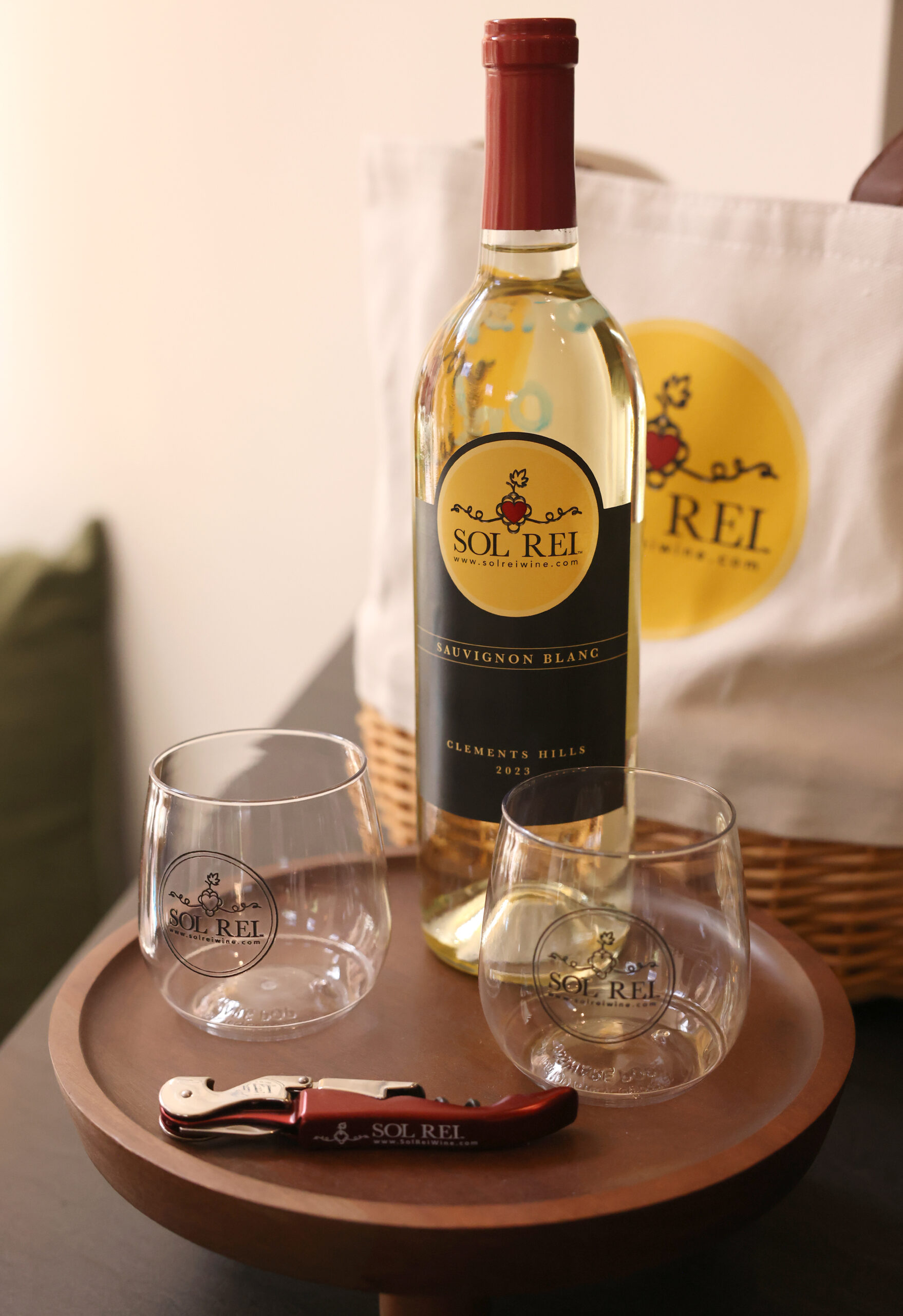 A bottle of Sauvignon Blanc at Sol Rei Wine tasting room in Sonoma