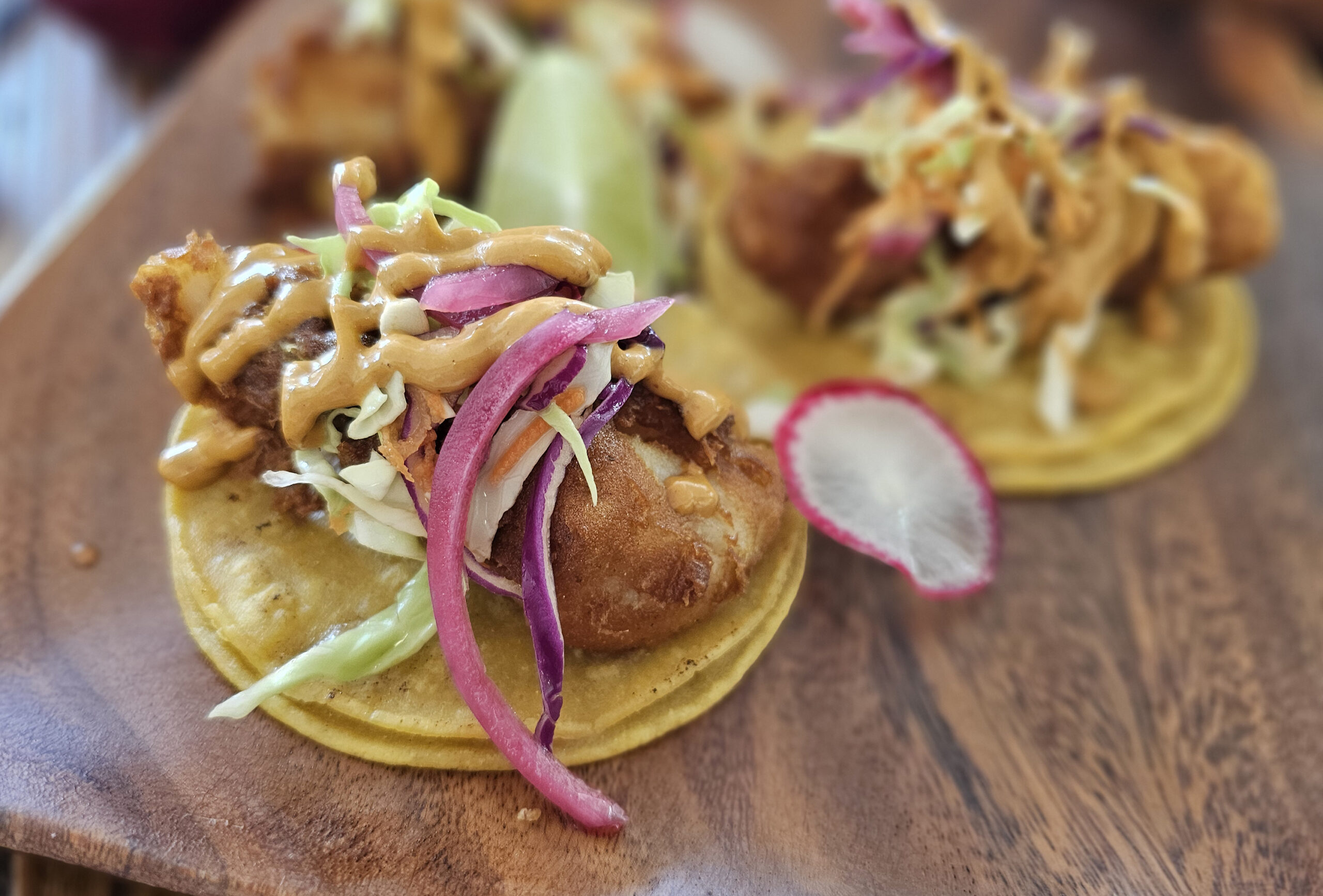 Baja fish tacos at Parkside Eats in Santa Rosa. (Heather Irwin / Sonoma Magazine)