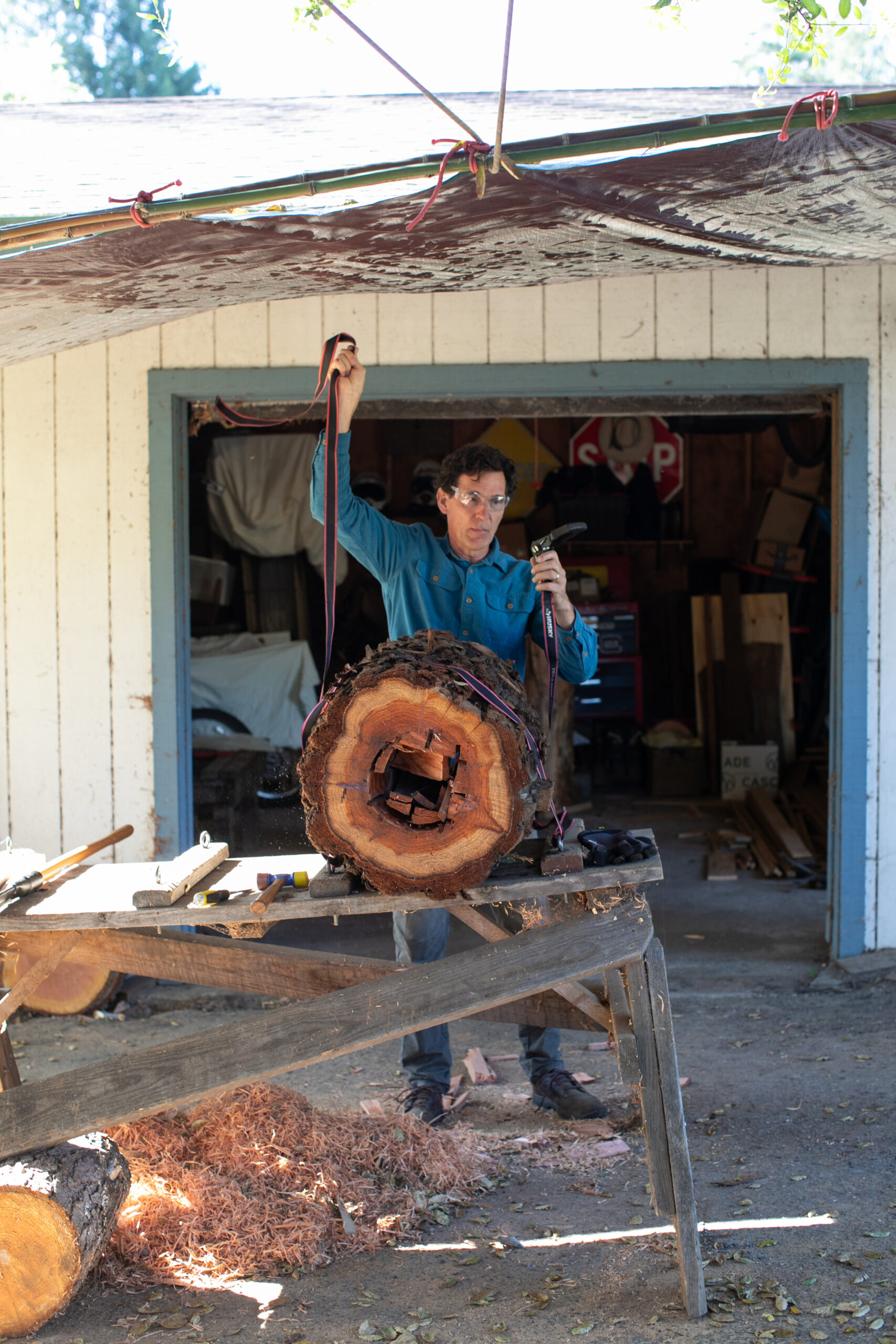 Apis Arborea founder Michael Thiele works on a TreeNest at his workshop. 