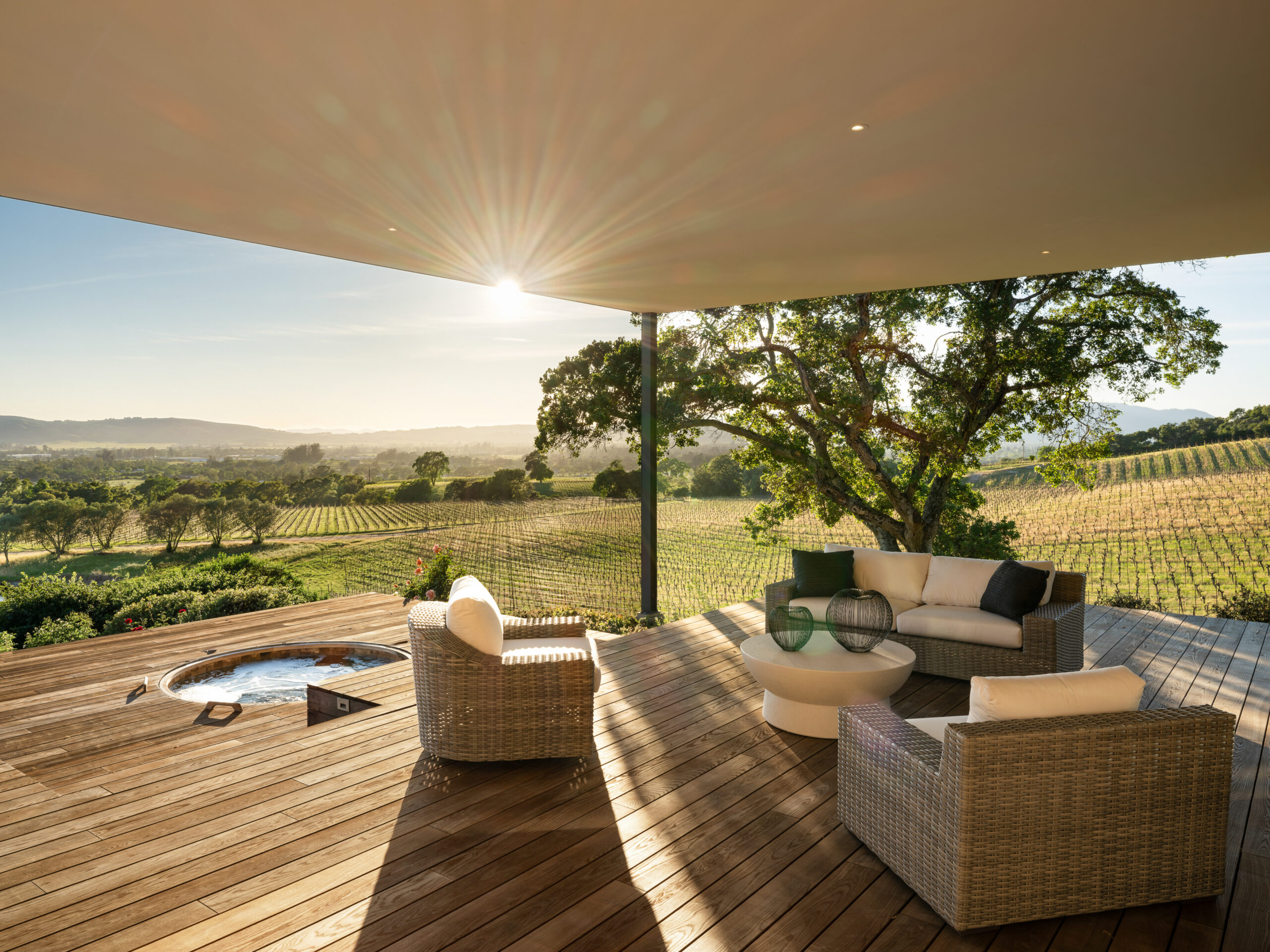 Seating area with vineyard views. (Jeffrey Frisk / Sotheby’s International Realty)