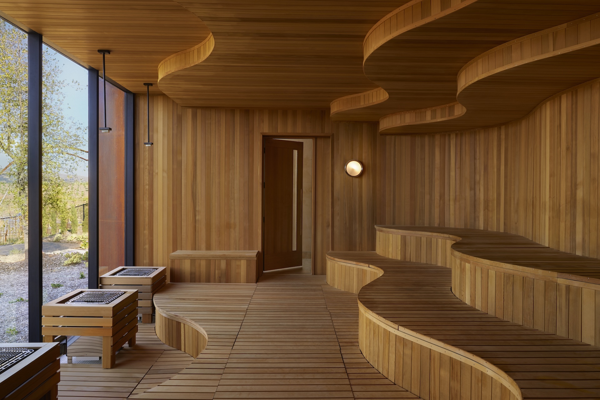 Inside the sauna at Stanly Ranch in Napa, California.