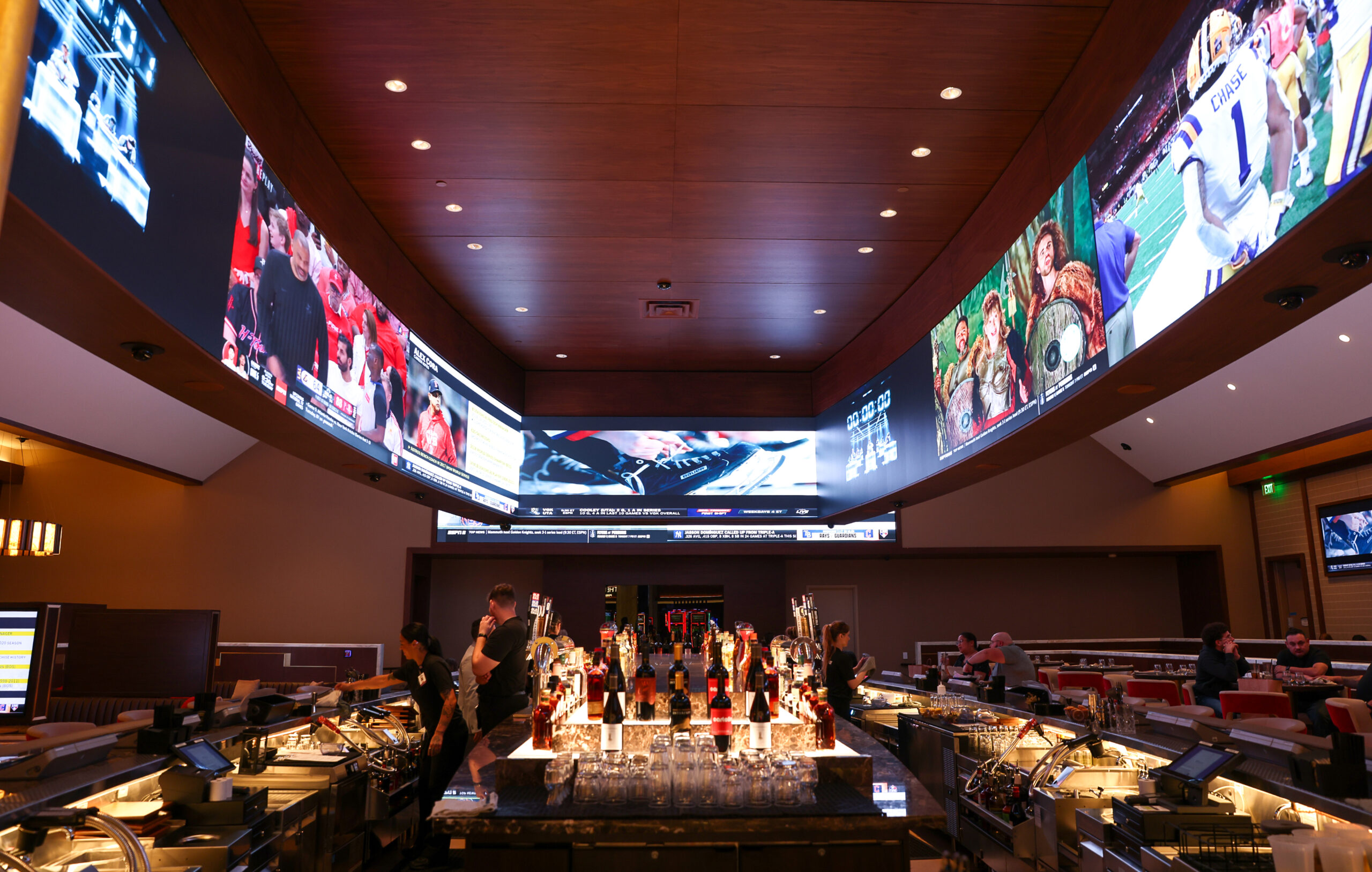 The new Playbook sports bar is surrounded by screens at Graton Resort and Casino in Rohnert Park on Monday, April 27, 2026. (Christopher Chung/The Press Democrat)