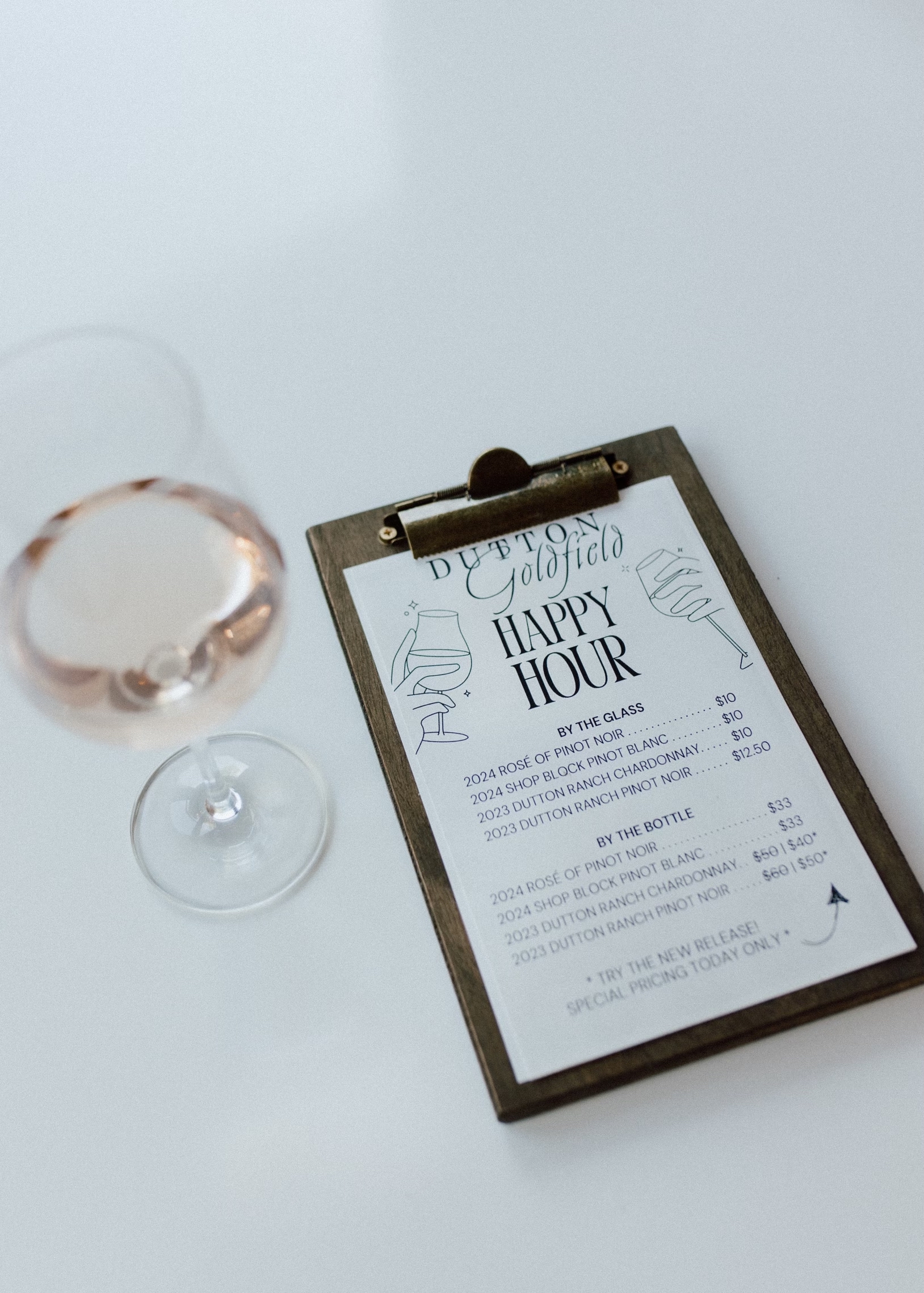 The happy hour menu at Dutton-Goldfield Winery in Sebastopol.