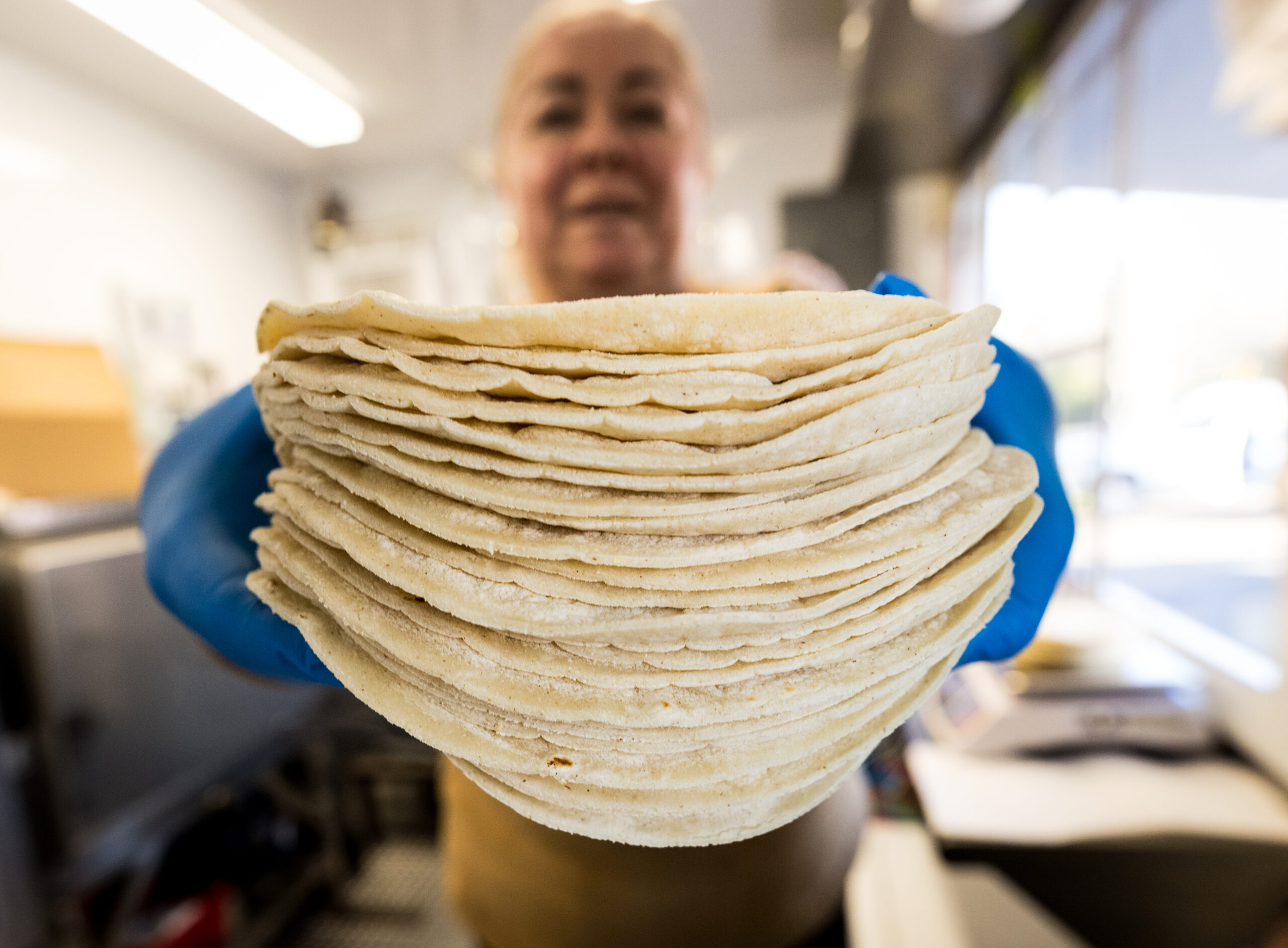 Stack of fresh corn tortillas