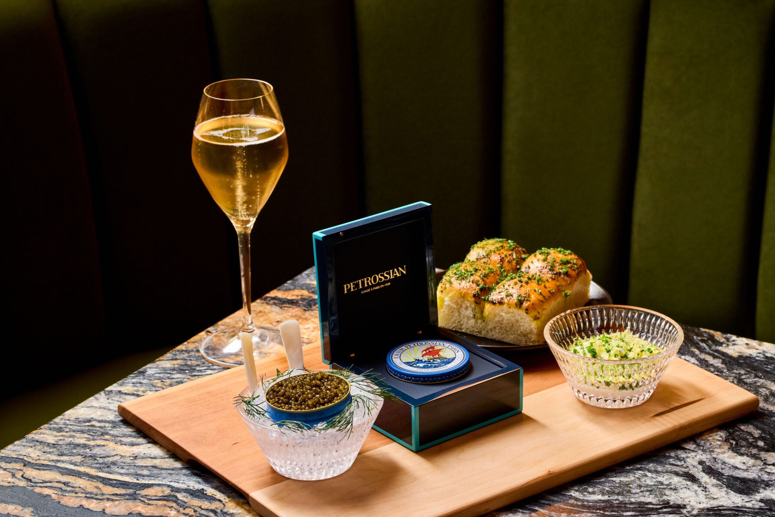 Caviar service with milk bread from AYA restaurant at Graton Resort & Casino in Rohnert Park. (Hardy Wilson / Graton Resort & Casino)