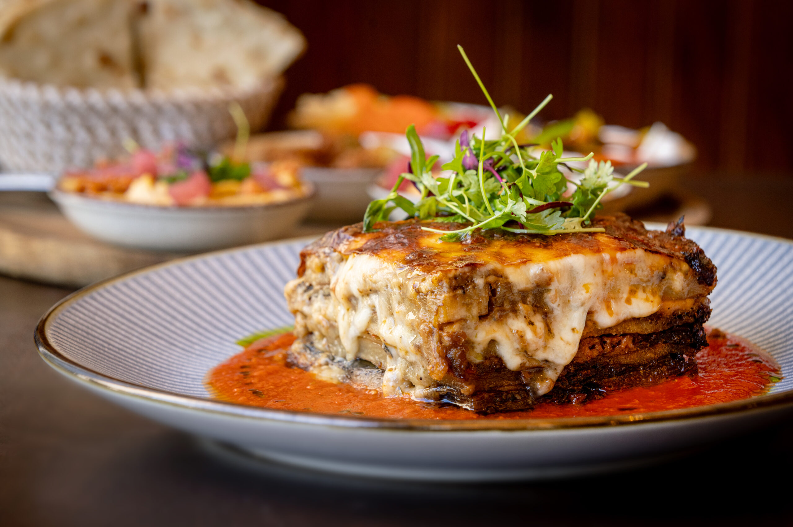Moussaka with Bolognese, eggplant, potatoes and bechamel from Alesta Modern Mediterranean Wednesday, June 3, 2026 in Sebastopol. (John Burgess/The Press Democrat)