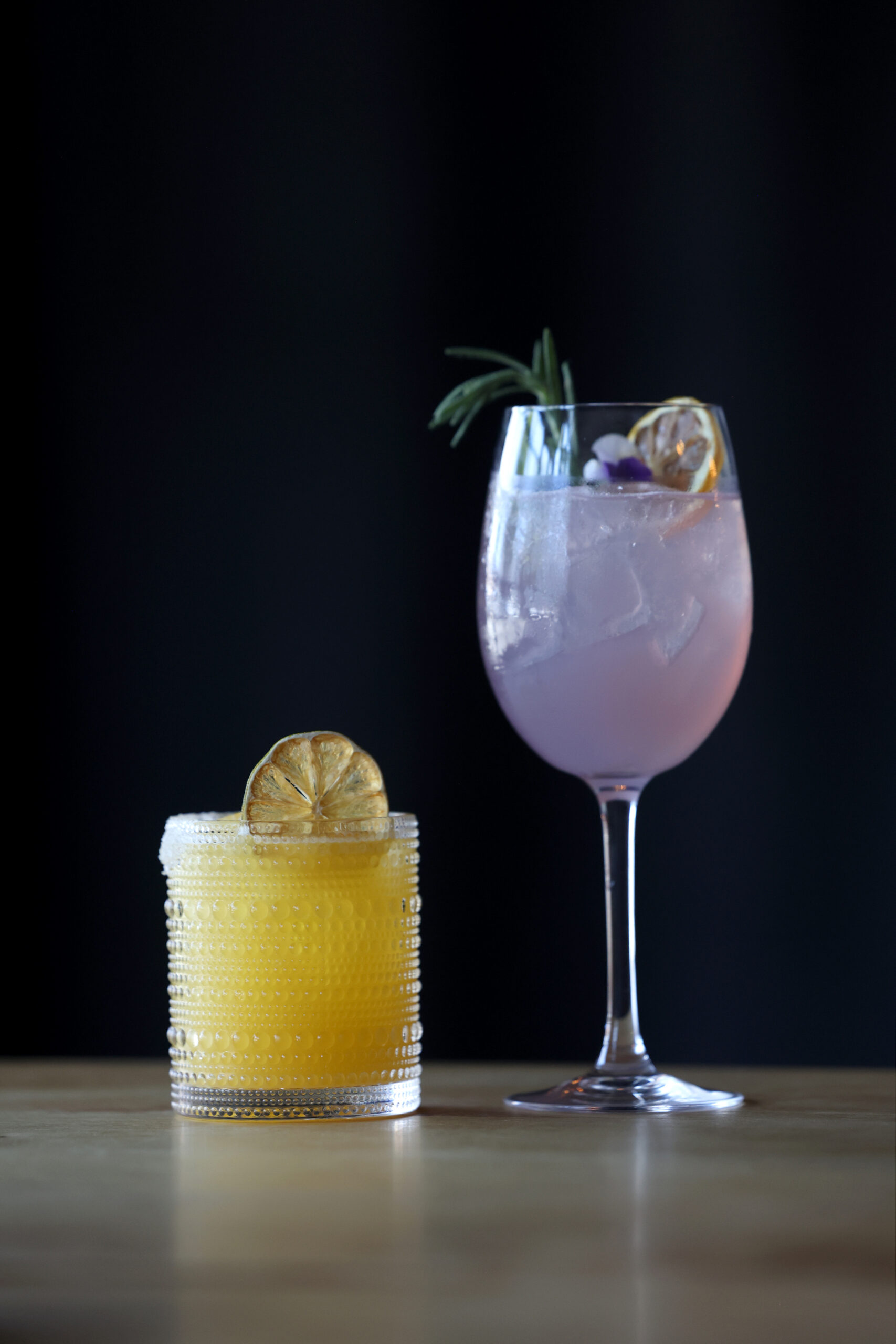 The Bon Vivant cocktail, left, and the Lavender Spritz cocktail at Seared in Petaluma