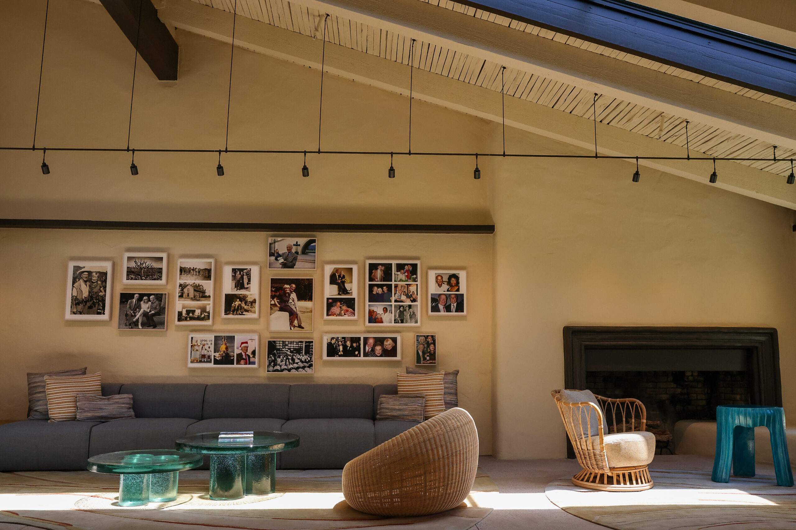 The Living Room features Mondavi family photos at Robert Mondavi Winery in Oakville on Wednesday, June 24, 2026. (Christopher Chung/The Press Democrat)