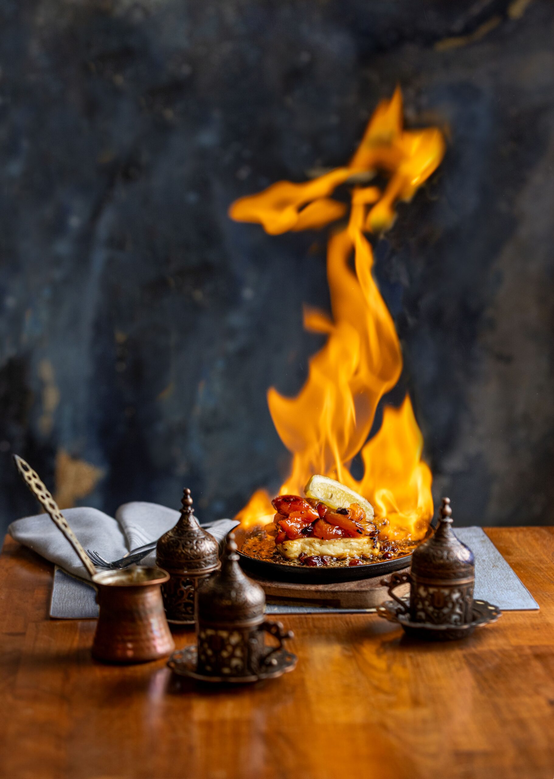 Saganaki flambé at Kalimera is one of Sonoma County's essential dishes