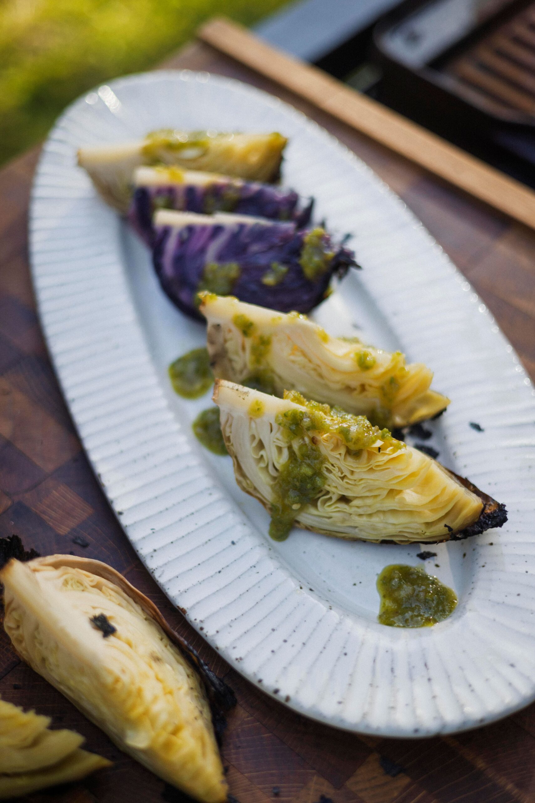 Slow-roasted cabbage dressed in a spicy, tangy sauce made with chiles and limes from chef Lee Desrosiers. (Conor Hagen)