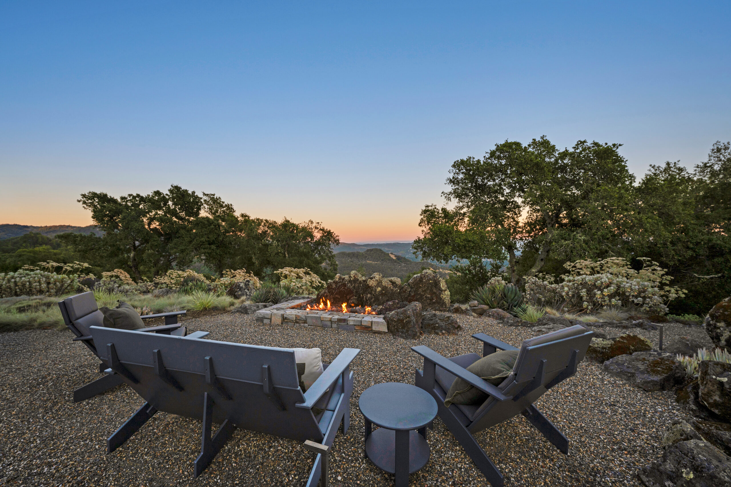 Firepit and seating area overlooking Sonoma Valley