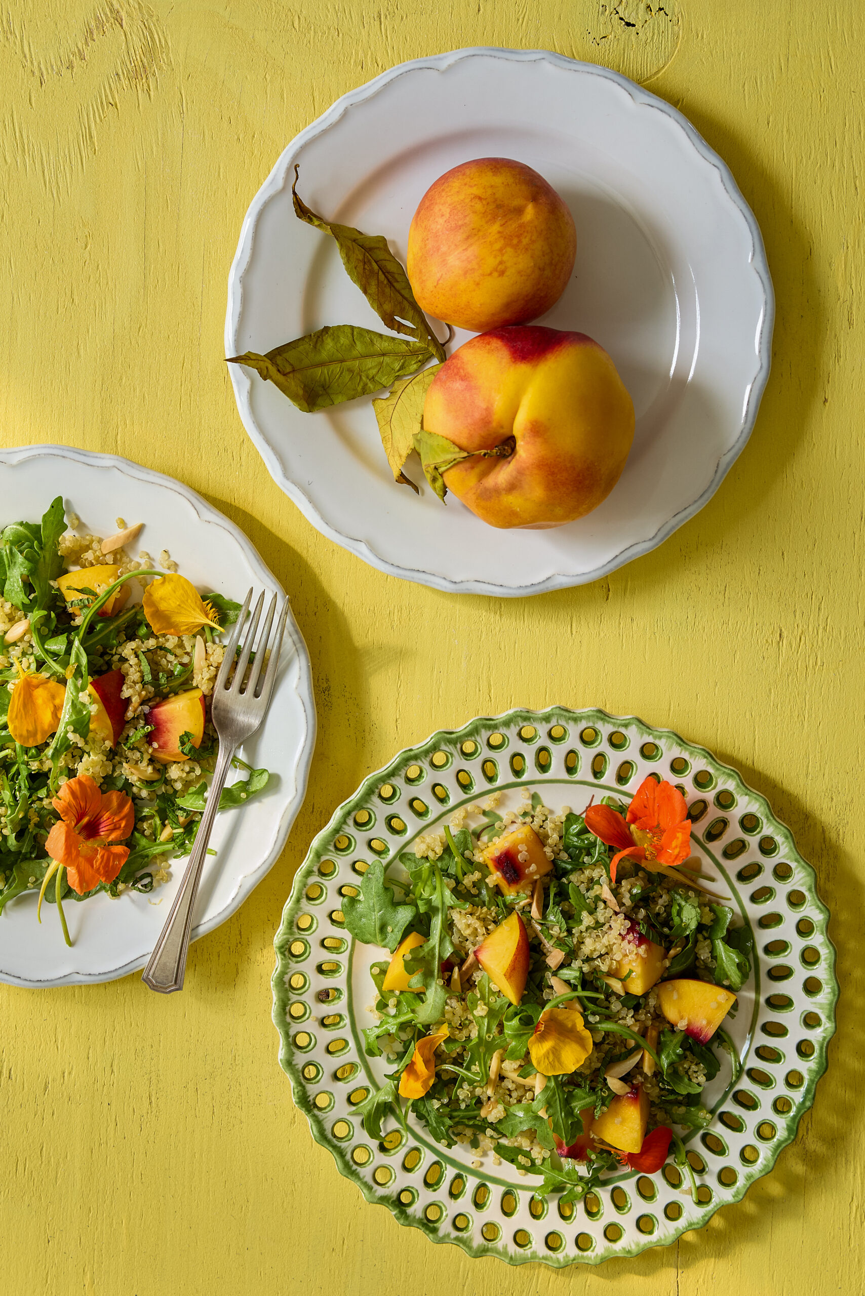 Arugula nectarine quinoa salad in Liza Gershman's cookbook "Farm + Market Healdsburg." (Courtesy Liza Gershman)