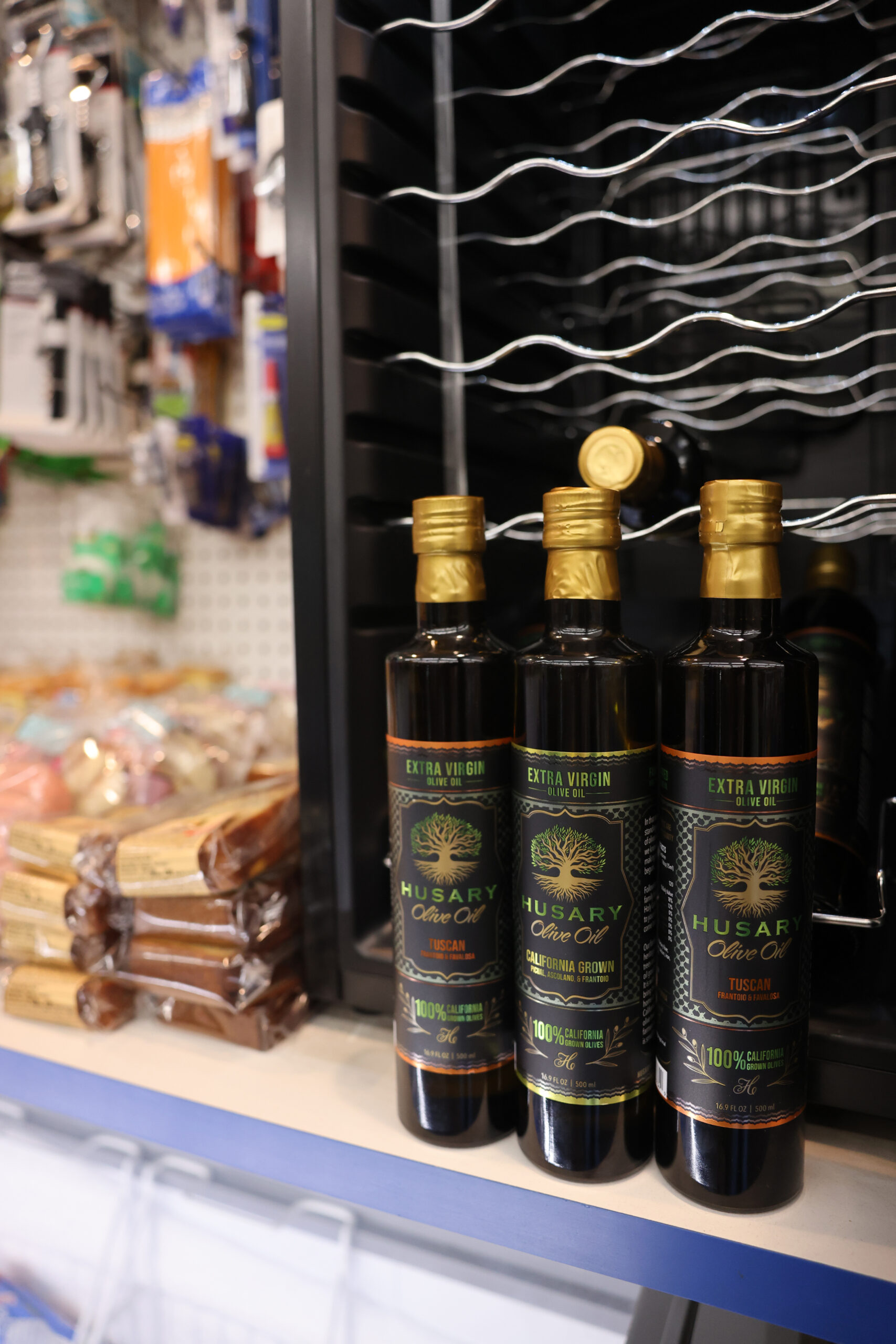 Olive oil at Husary 76 gas station, where travelers can fuel up on gas and food