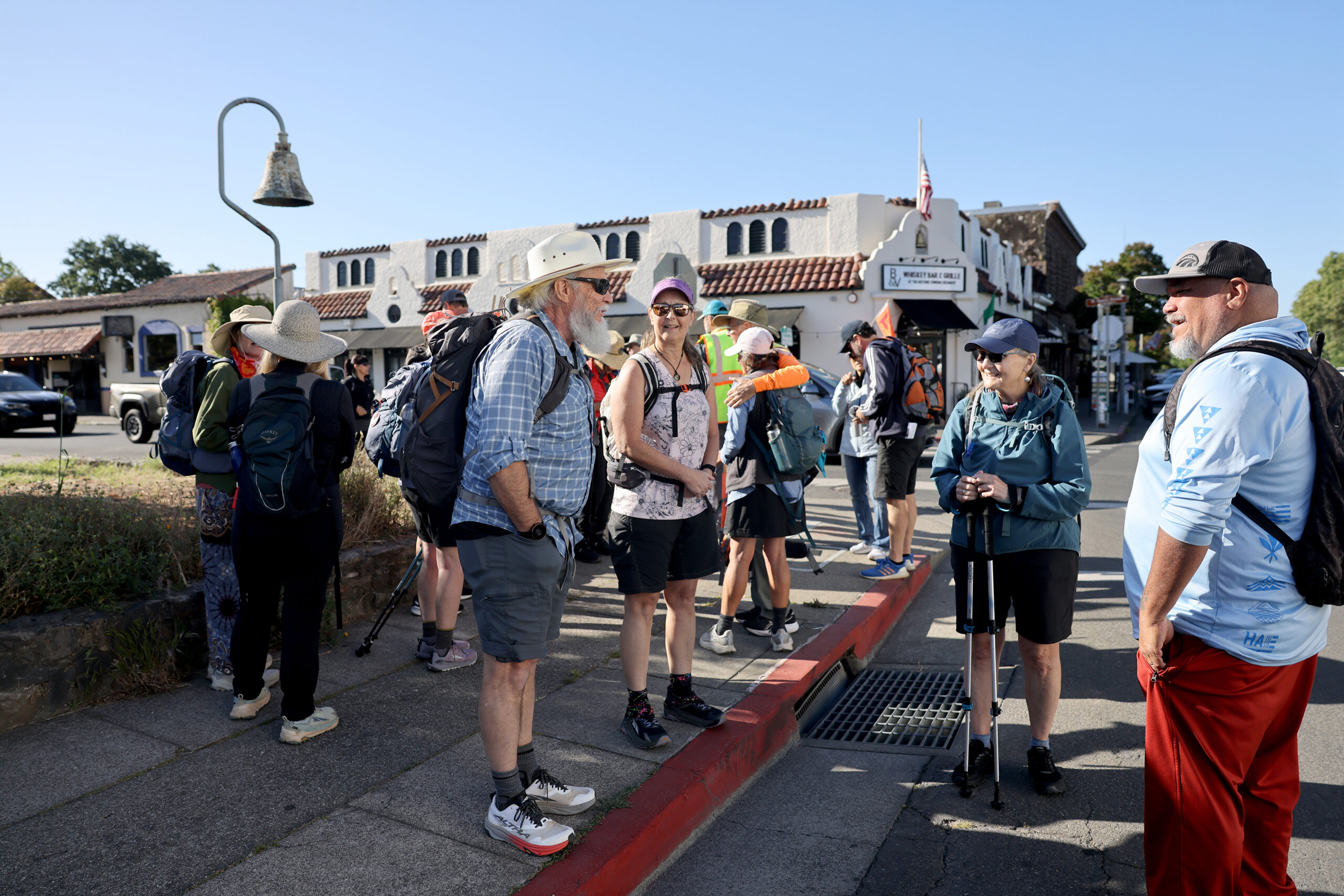 People gather at Sonoma Plaza before heading out on Stage 1 of the Camino de Sonoma.
