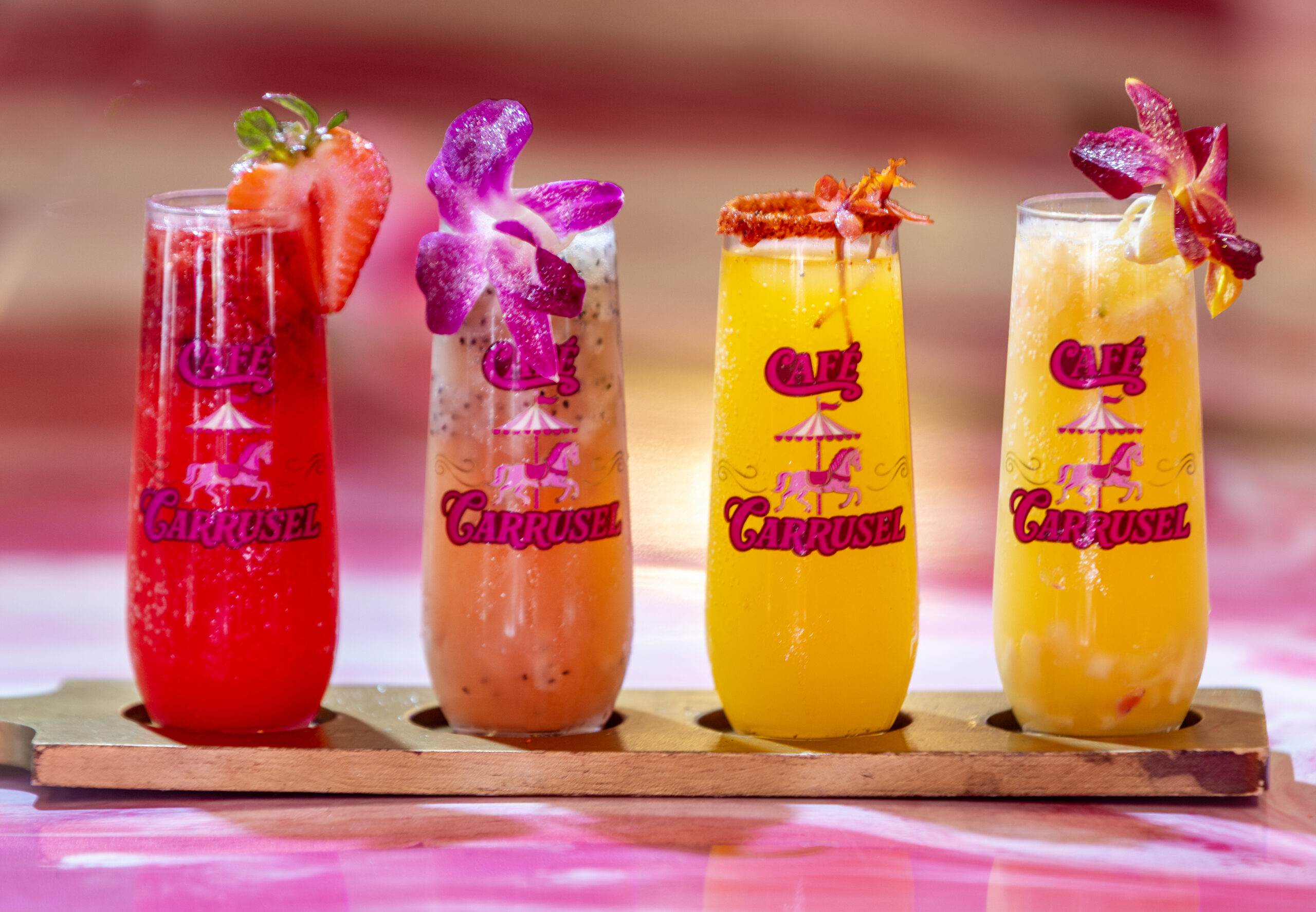 The mimosa flight from Café Carrusel Tuesday, July 28, 2026 in Santa Rosa. (John Burgess/The Press Democrat)