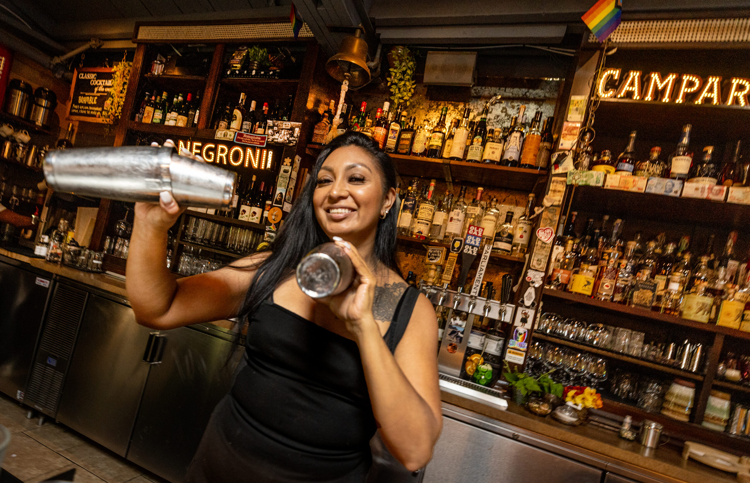 Bartender Marilyn Rodriguez shakes up cocktails for lunch at Lo & Behold in Healdsburg