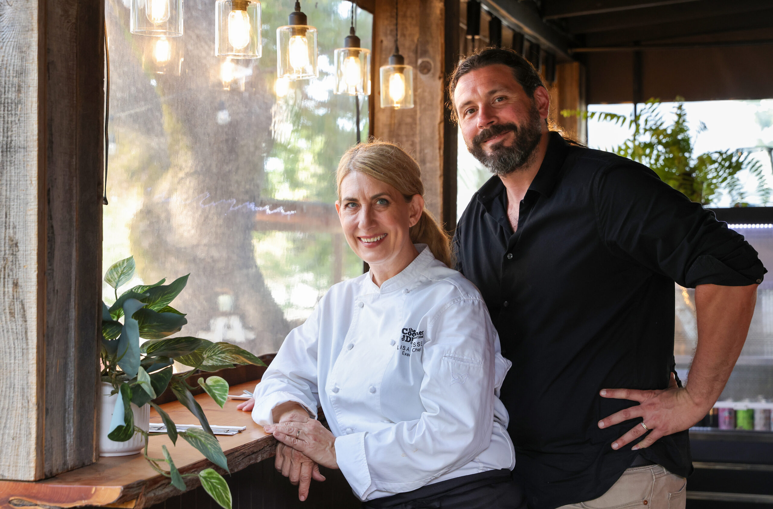 Co-owners of The Porch Kitchen Lisa and Kevin Boisset at their restaurant in Sebastopol