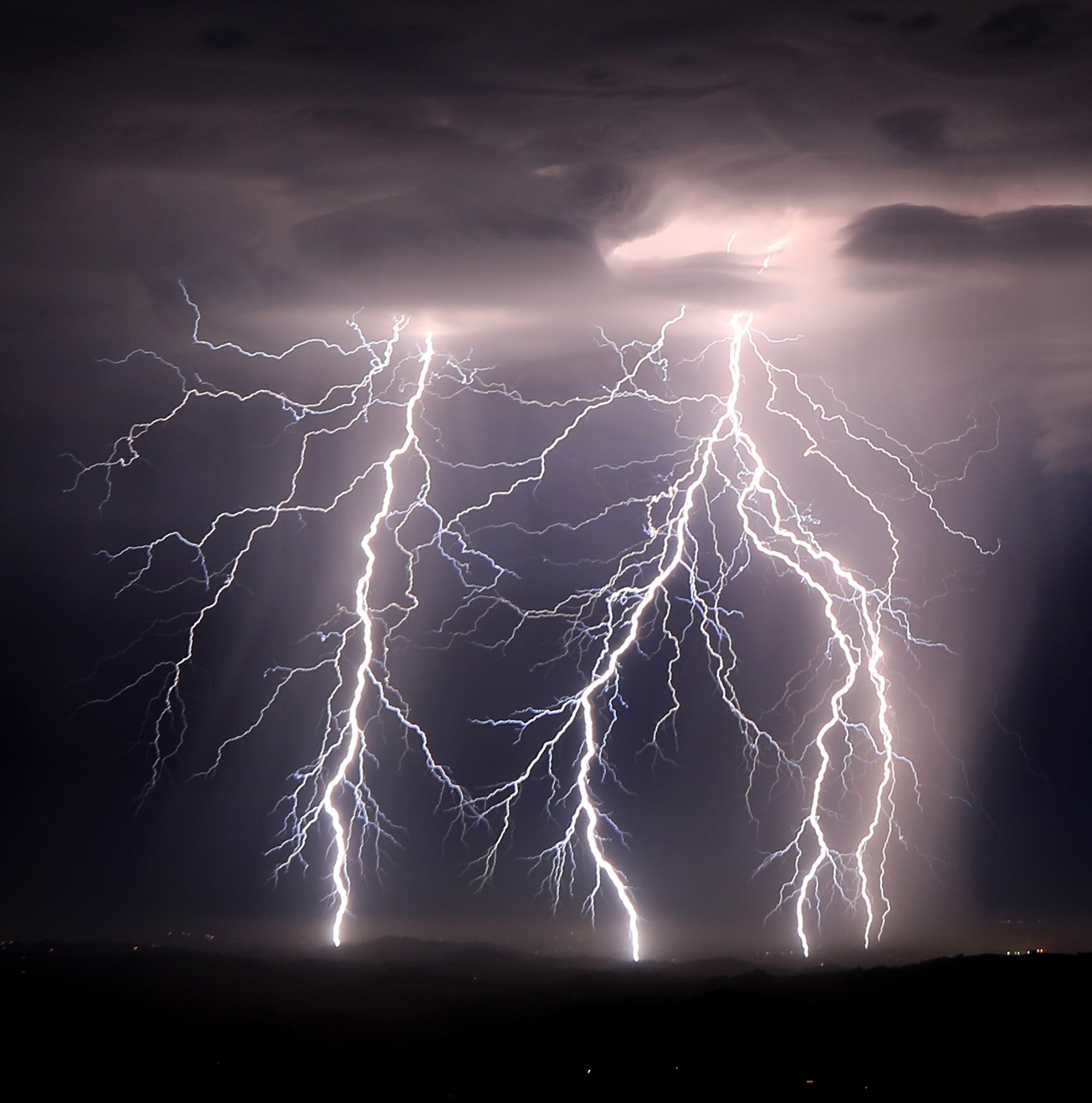 Lightning lights up the night sky