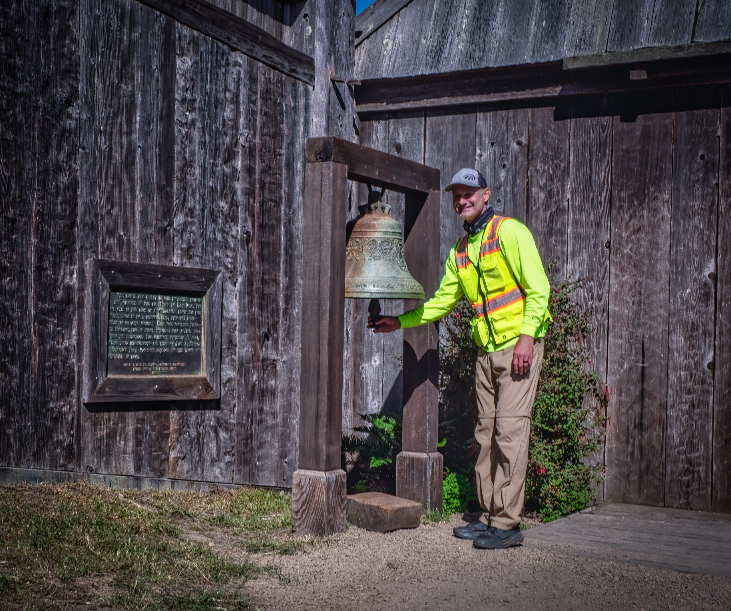 Tony "Camino" McCormick rings the chapel bell at Fort Ross
