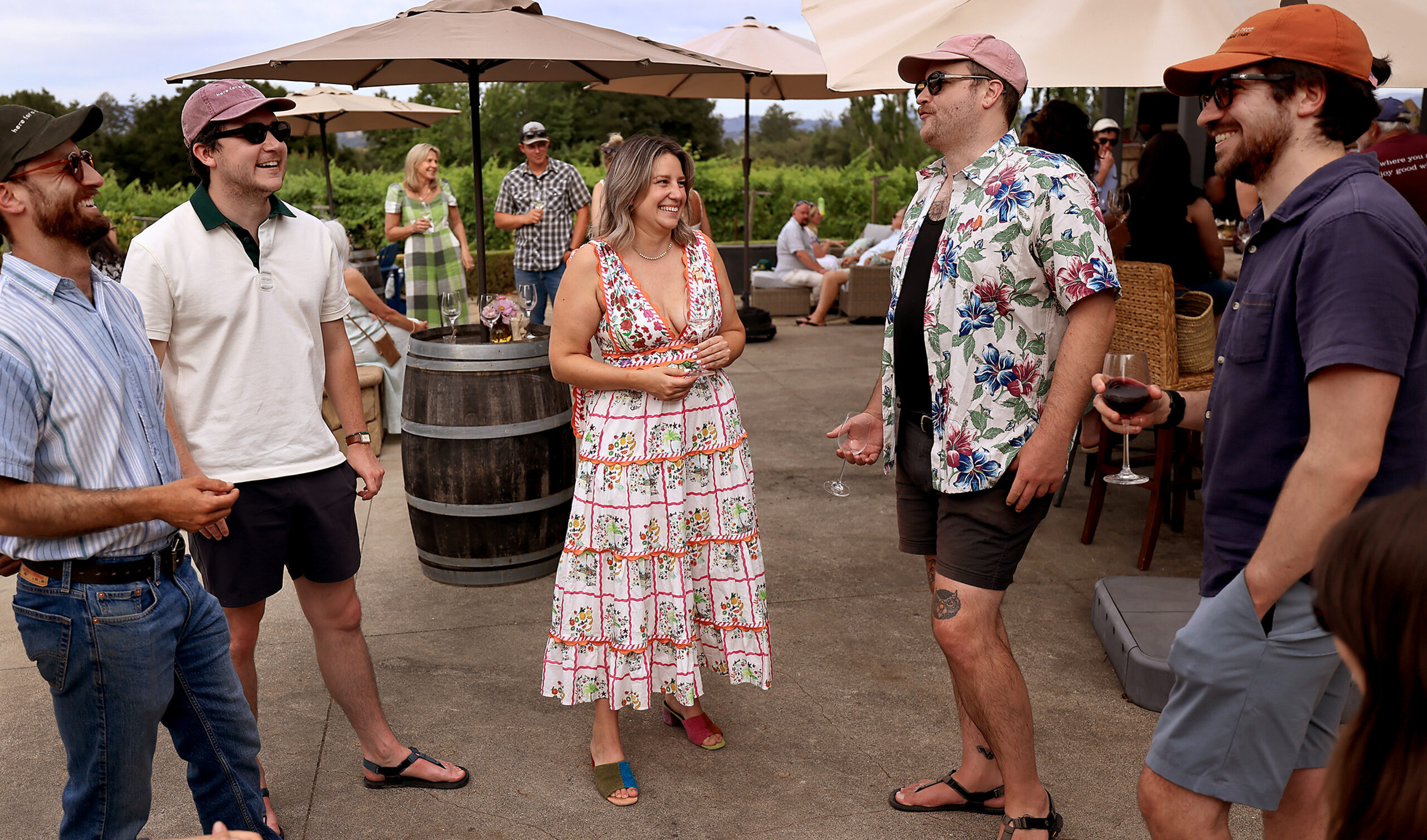 Kara Groom, founder of RaRa Wines, Saturday, July 11, 2026, hosts a party for family, friends and her wine club members, Saturday, July 11, 2026, in Healdsburg. (Kent Porter / The Press Democrat)