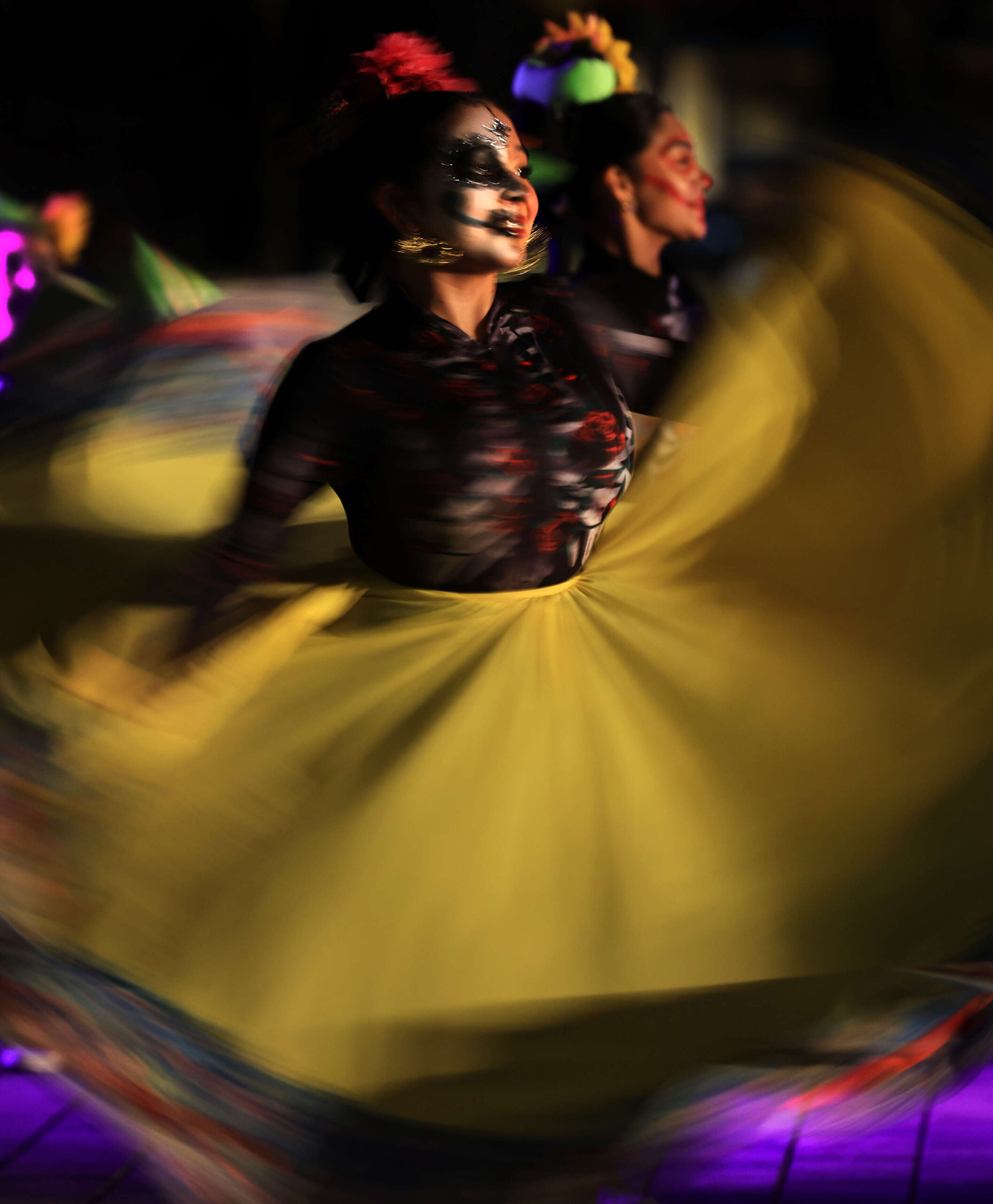 Ballet Folklorico Netzahualcoyotl performs at twilight during Santa Rosa's 24th annual Día de los Muertos celebration
